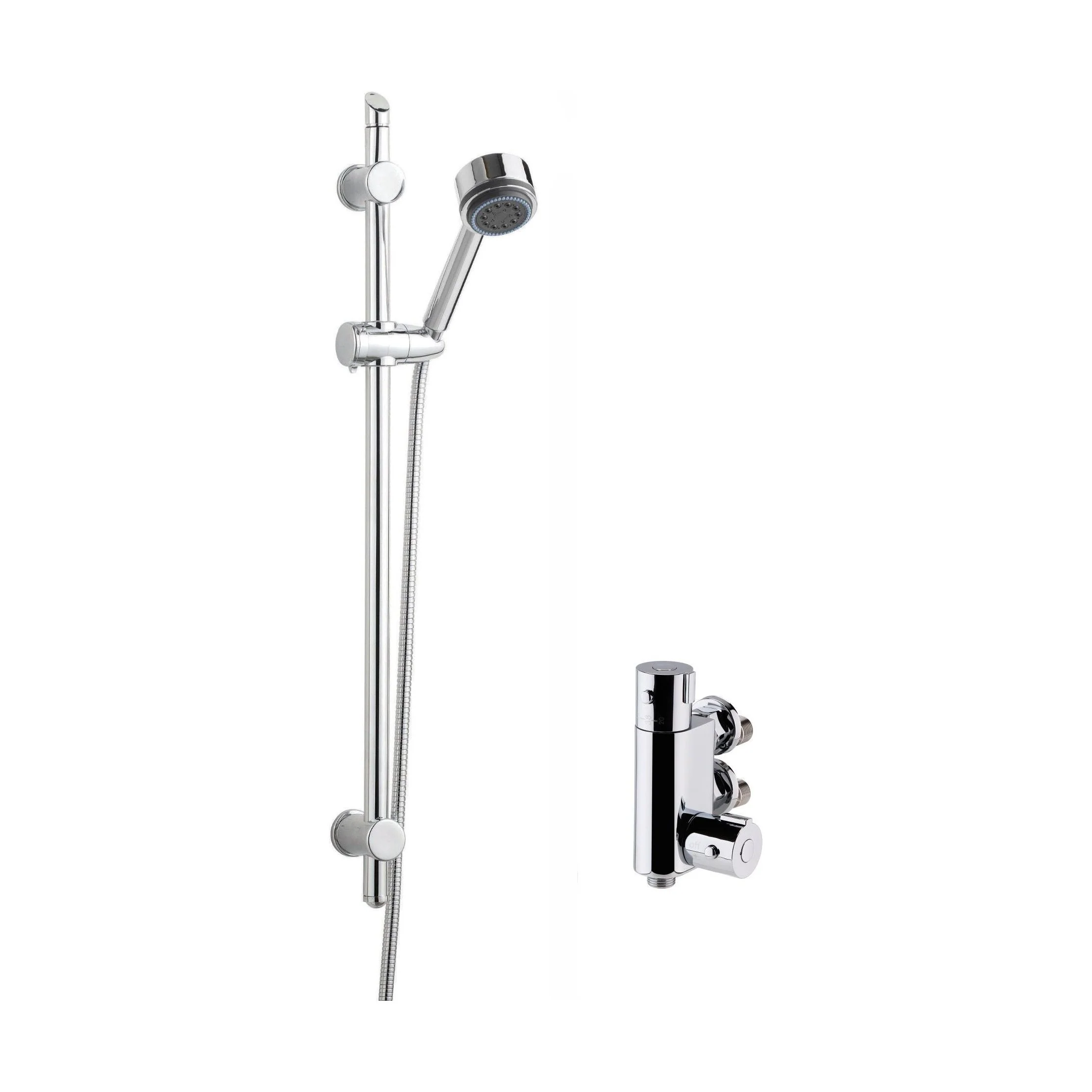 Round Thermostatic Vertical Bar Valve with Multi Function Handset Slide Rail Kit Shower Bundle - Chrome - Balterley