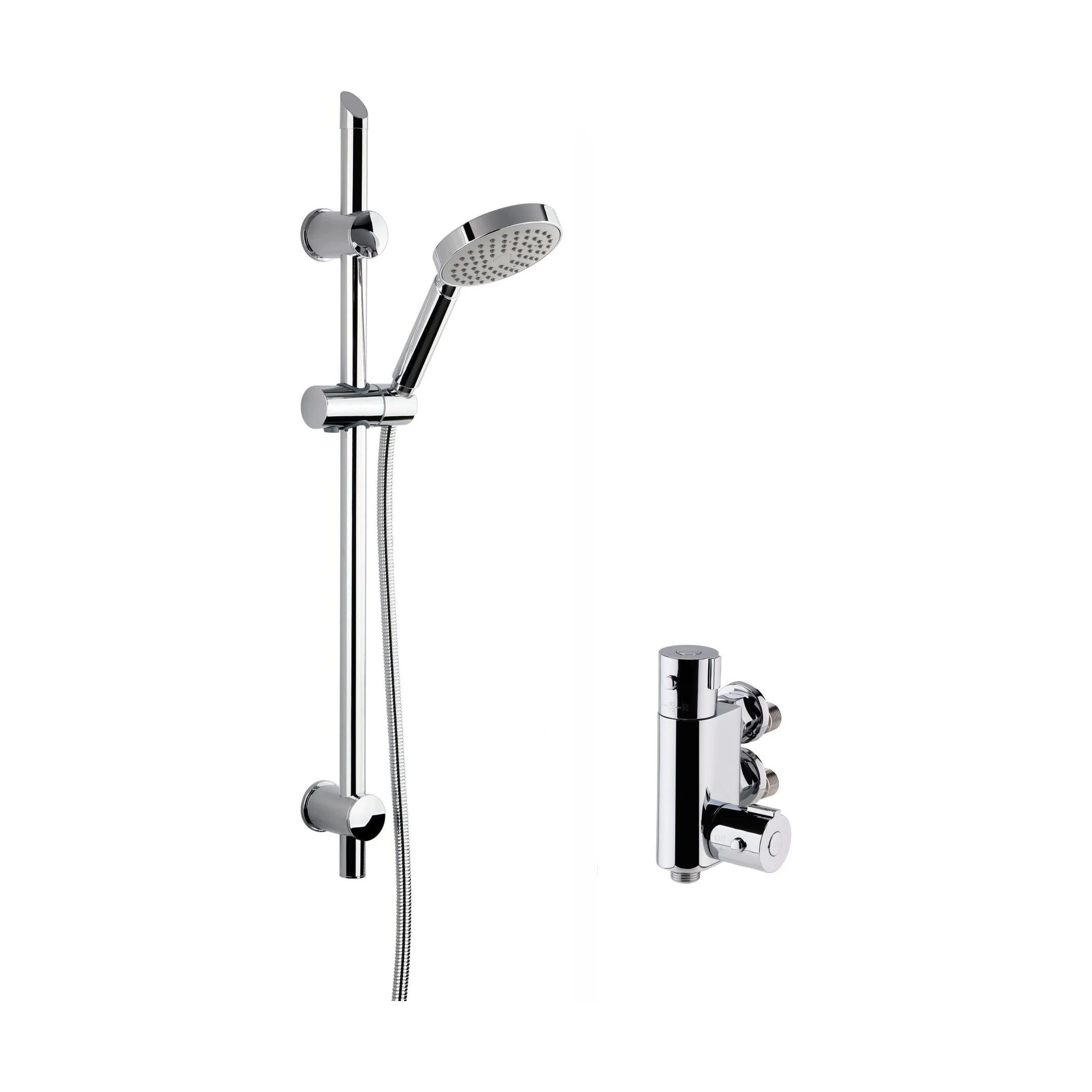 Round Thermostatic Vertical Bar Valve and Single Function Handset Slider Rail Kit Shower Bundle - Chrome - Balterley