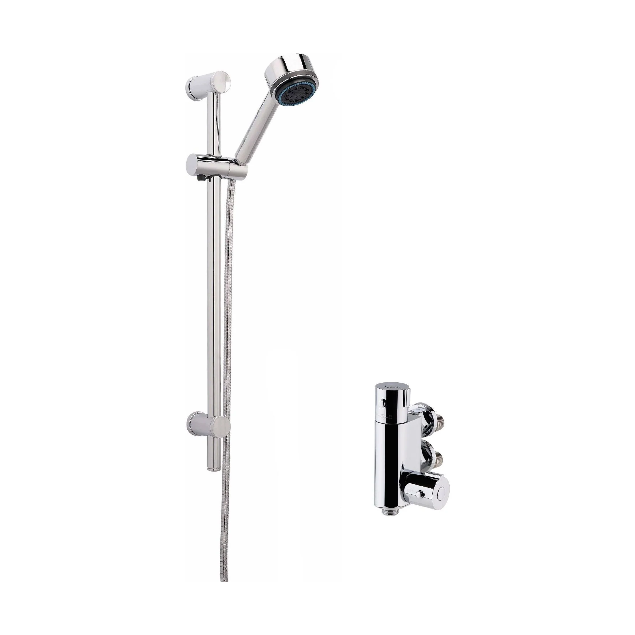 Thermostatic Round Vertical Bar Valve and Multi Function Handset Slider Rail Kit Shower Bundle - Chrome - Balterley
