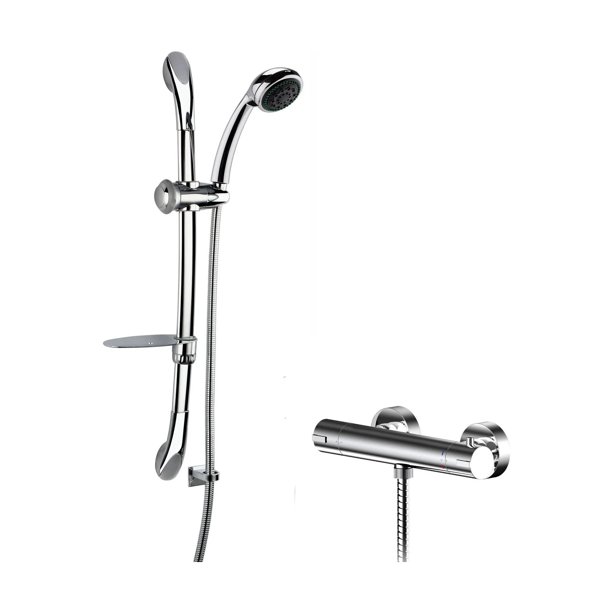 Current Round Thermostatic Bar Valve and Luxury Curved Slider Rail Kit Shower Bundle - Chrome - Balterley