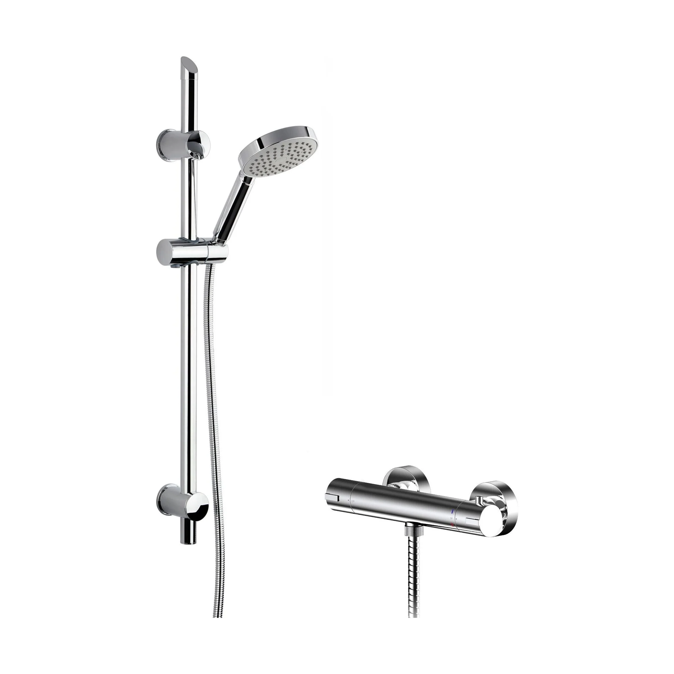 Current Round Thermostatic Bar Valve and Single Function Handset Slider Rail Kit Shower Bundle - Chrome - Balterley