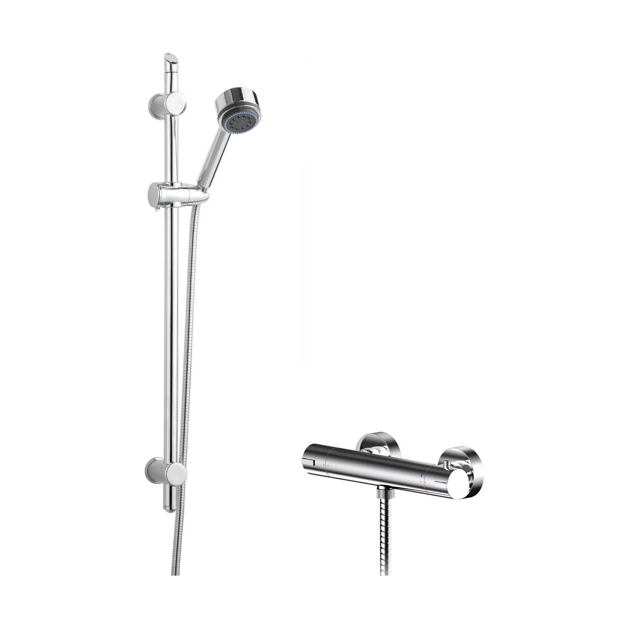 Current Round Thermostatic Bar Valve and Multi Function Handset Slider Rail Kit Shower Bundle - Chrome - Balterley