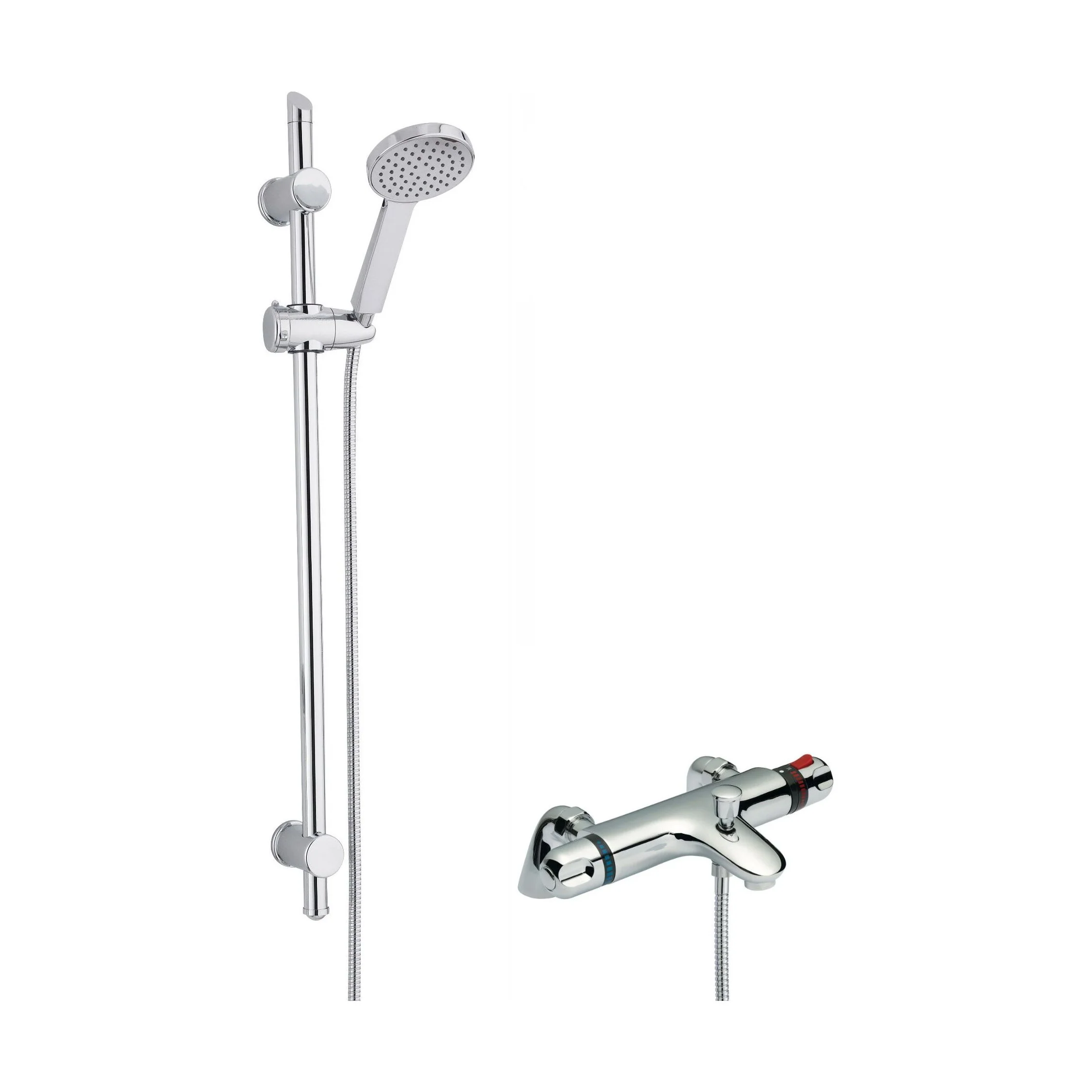 Thermostatic Bath Shower Mixer Tap & Water Saving Handset Slide Rail Kit Bundle - Chrome - Balterley