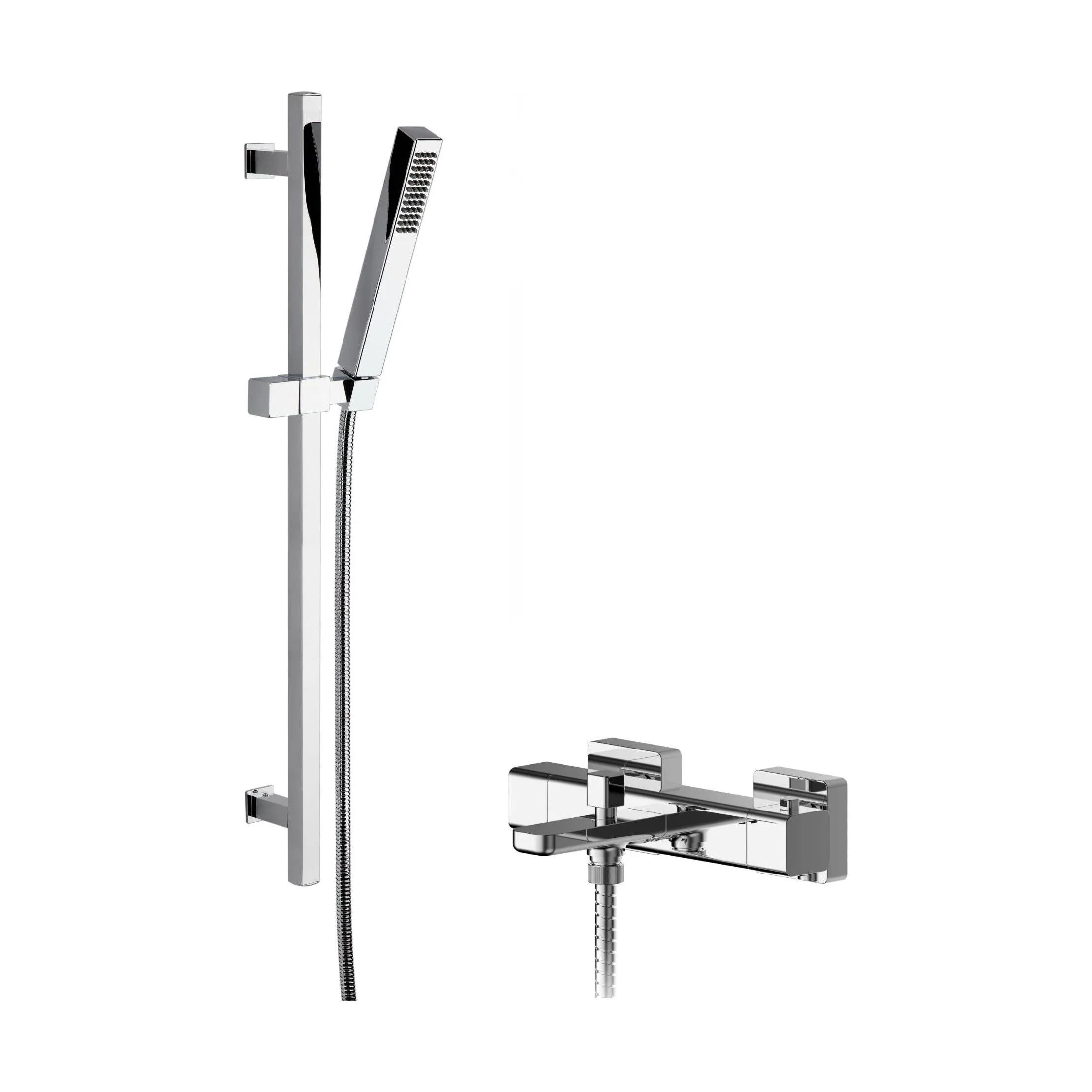 Empire Wall Mount Thermostatic Bath Shower Mixer Tap with Square Slide Rail Kit - Chrome - Balterley