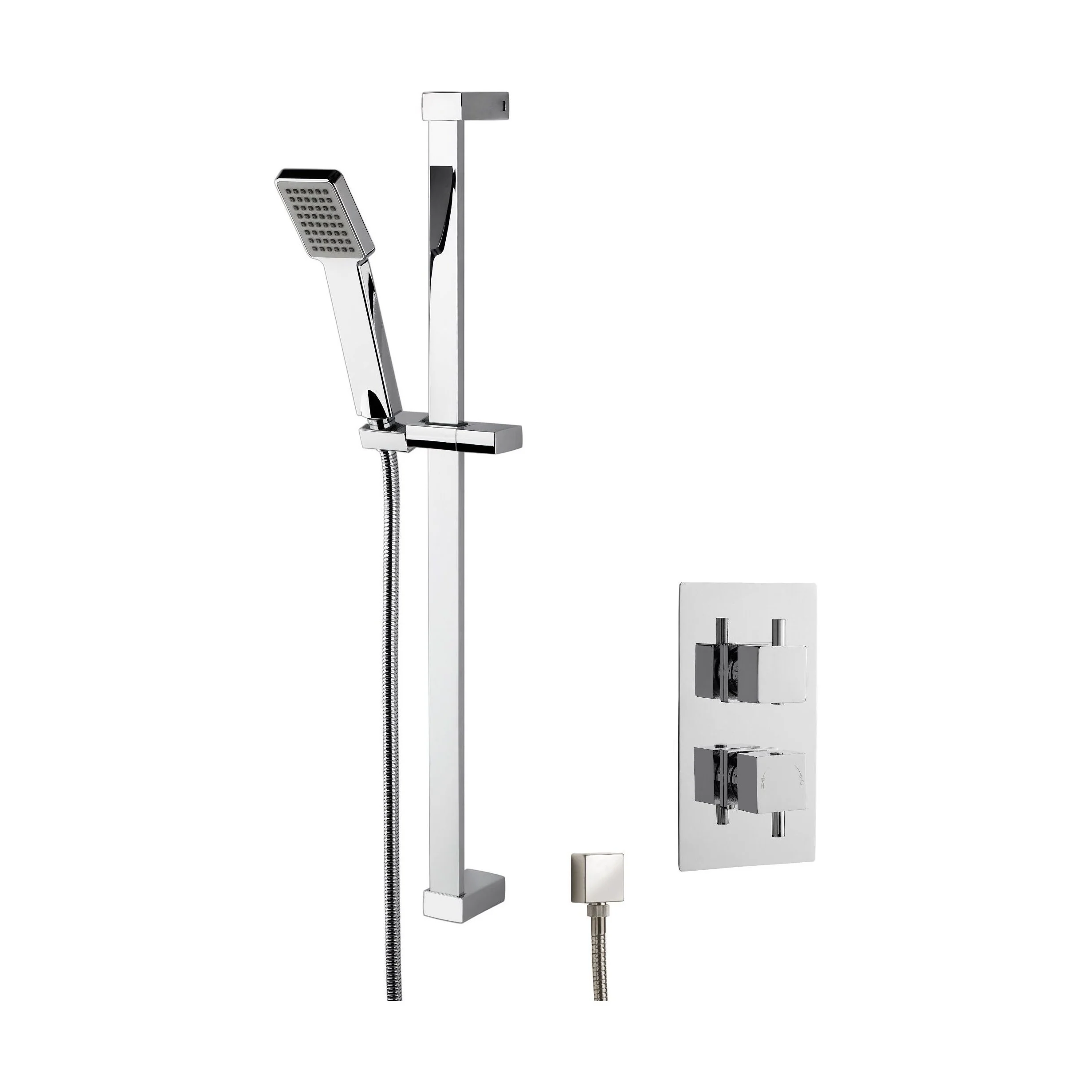 Concealed Square Twin Valve & Slide Rail Kit Shower Bundle Set - Chrome - Balterley