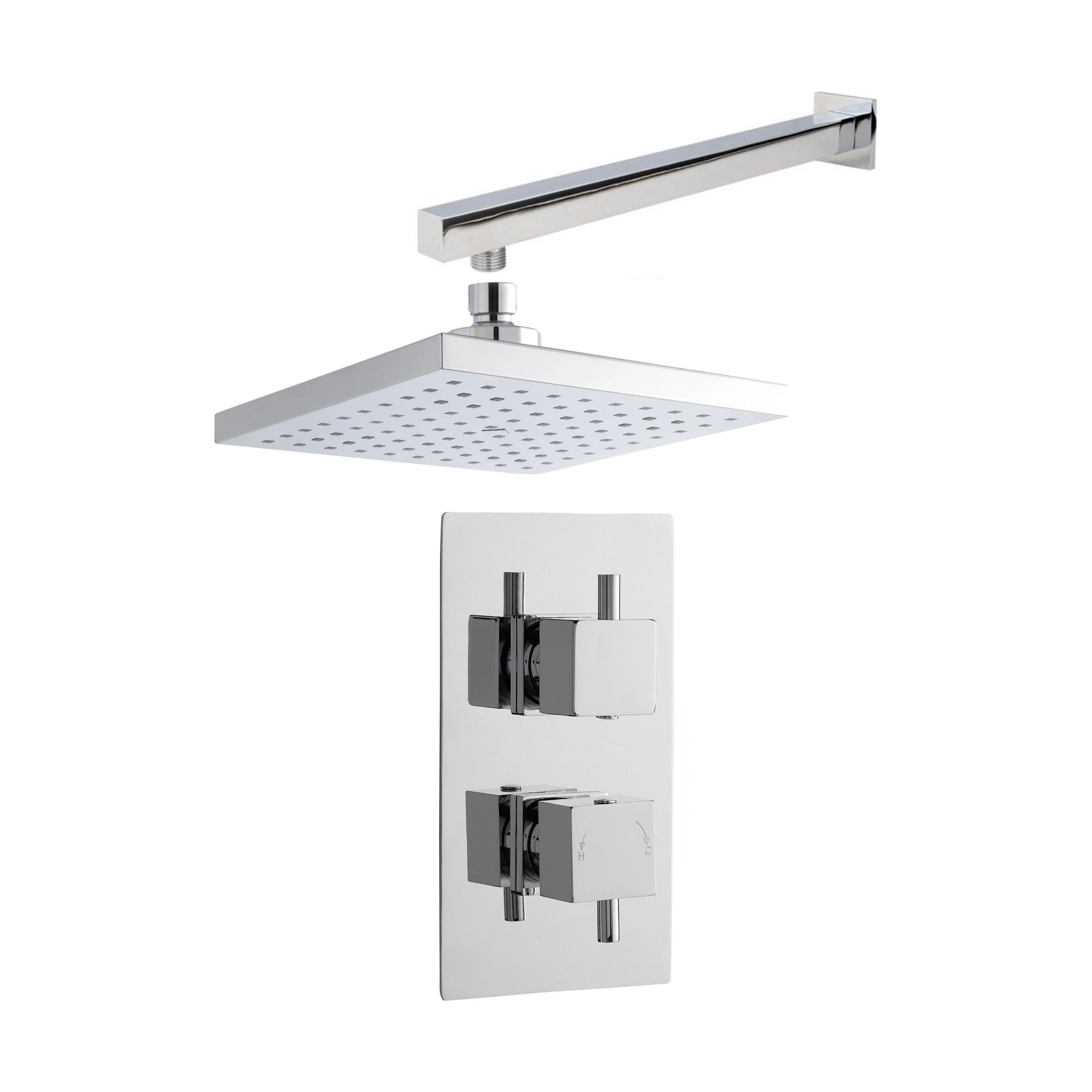 Concealed Square Twin Valve, Arm & Head Shower Bundle Set - Chrome - Balterley
