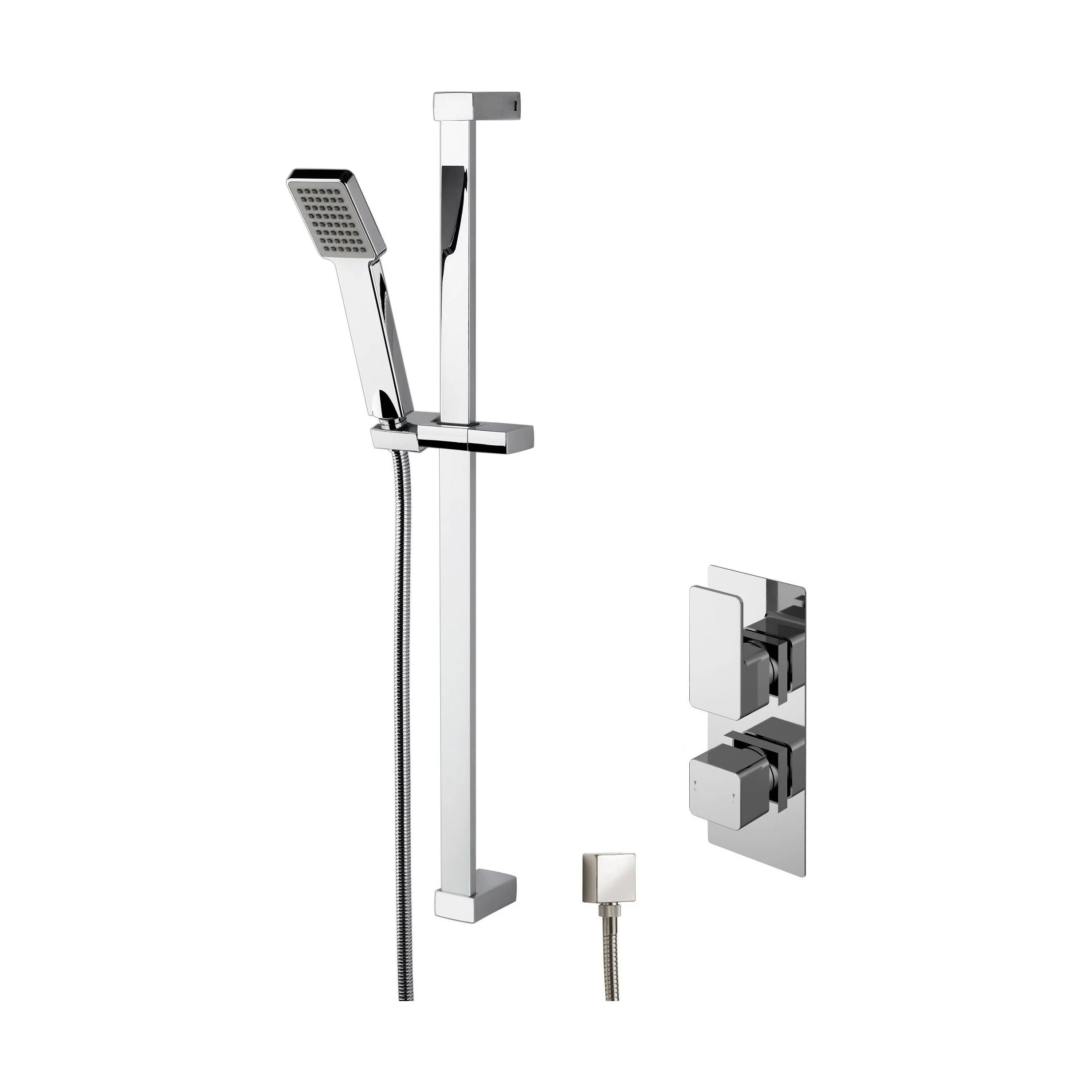 Empire Concealed Square Twin Valve & Slide Rail Kit Shower Bundle Set - Chrome - Balterley