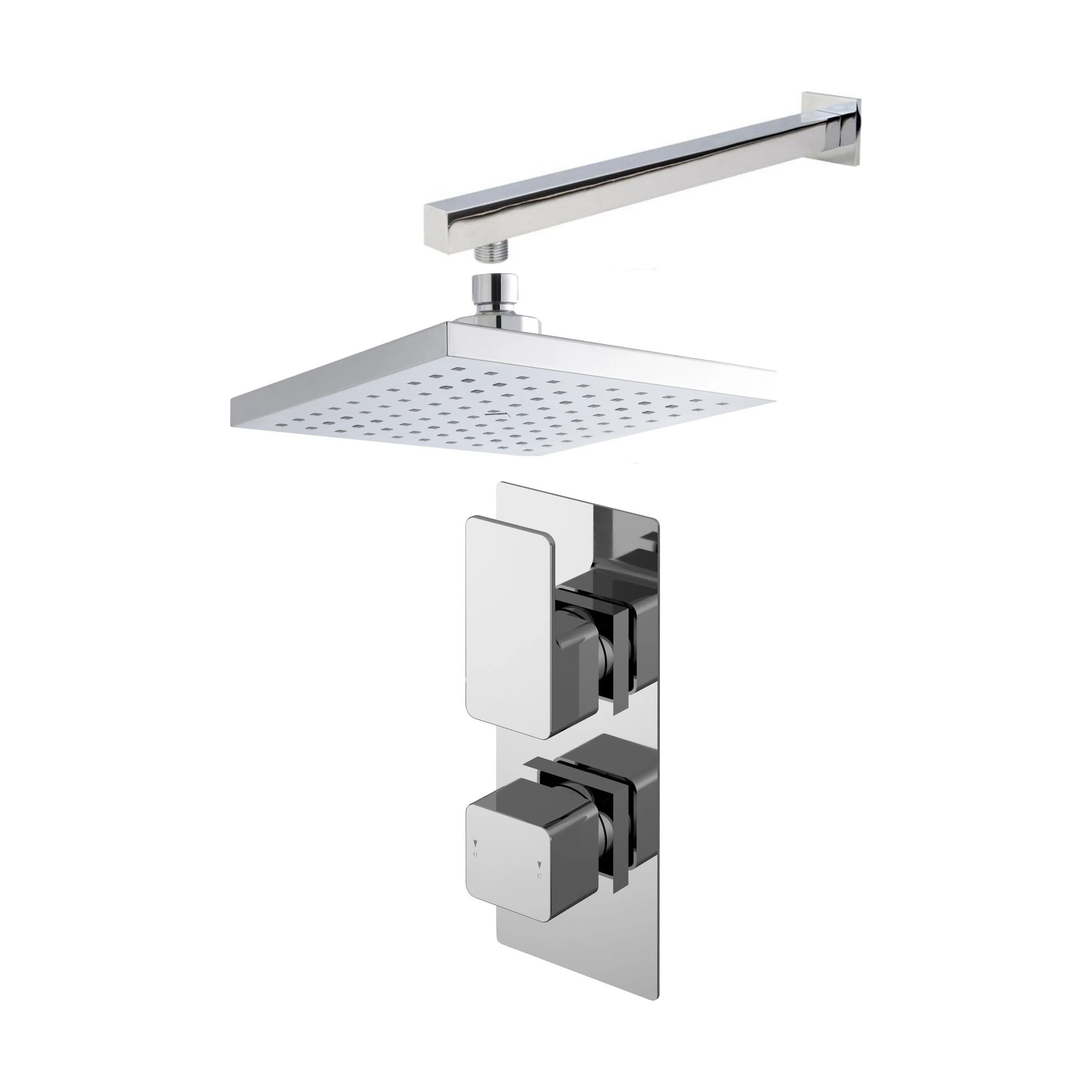 Empire Concealed Square Twin Valve, Arm & Head Shower Bundle Set - Chrome - Balterley