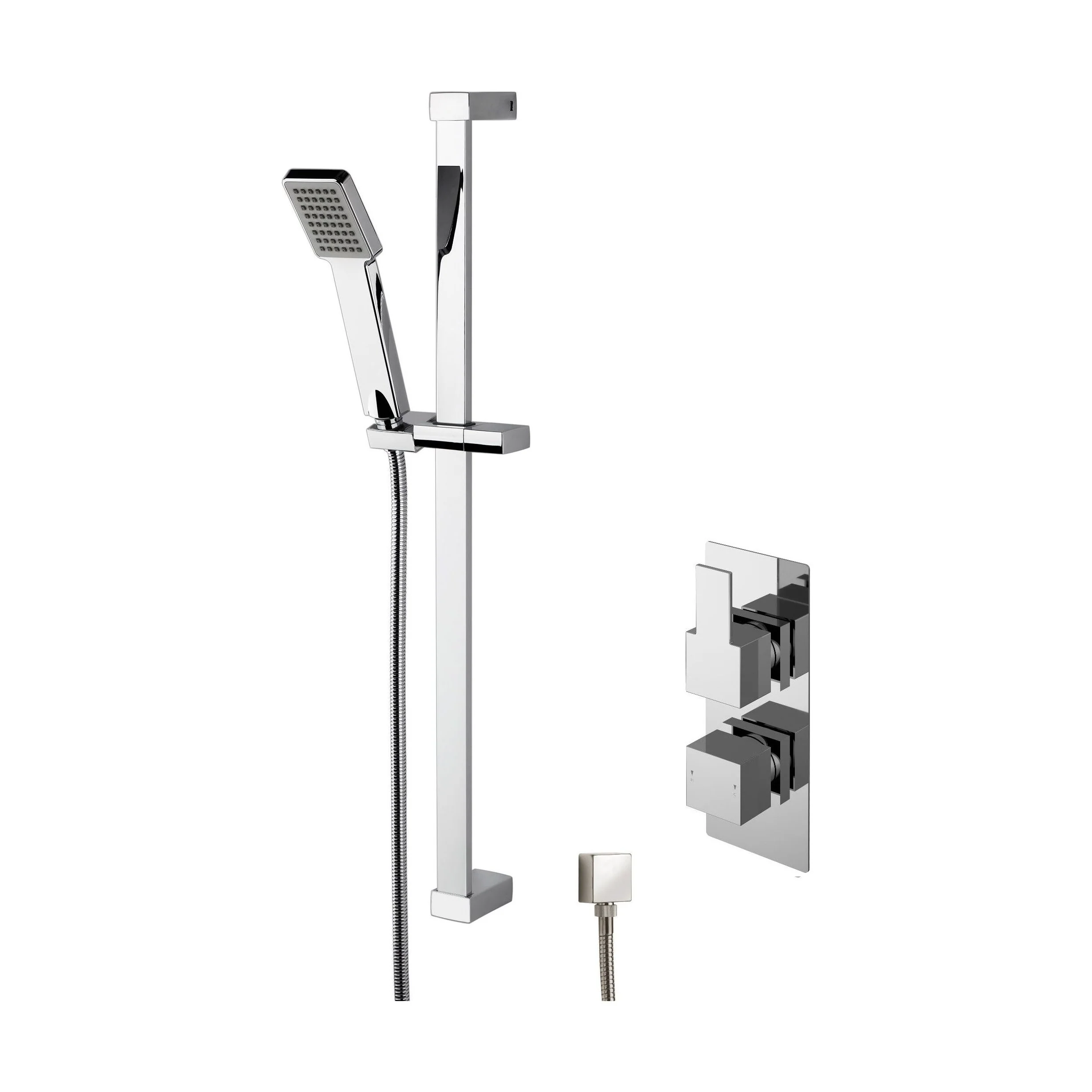 Ripple Concealed Square Twin Valve & Slide Rail Kit Shower Bundle Set - Chrome - Balterley