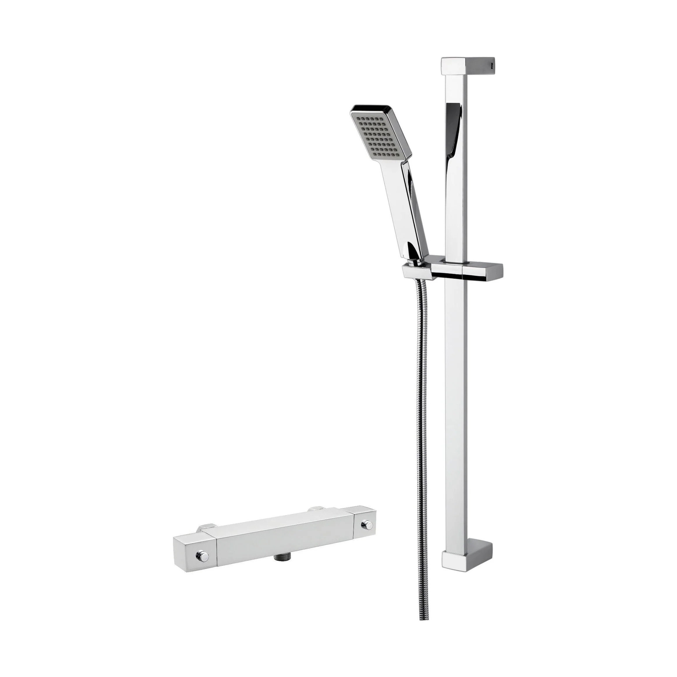 Square Thermostatic Bar Valve and Rectangular Slide Rail Kit Shower Bundle - Chrome - Balterley