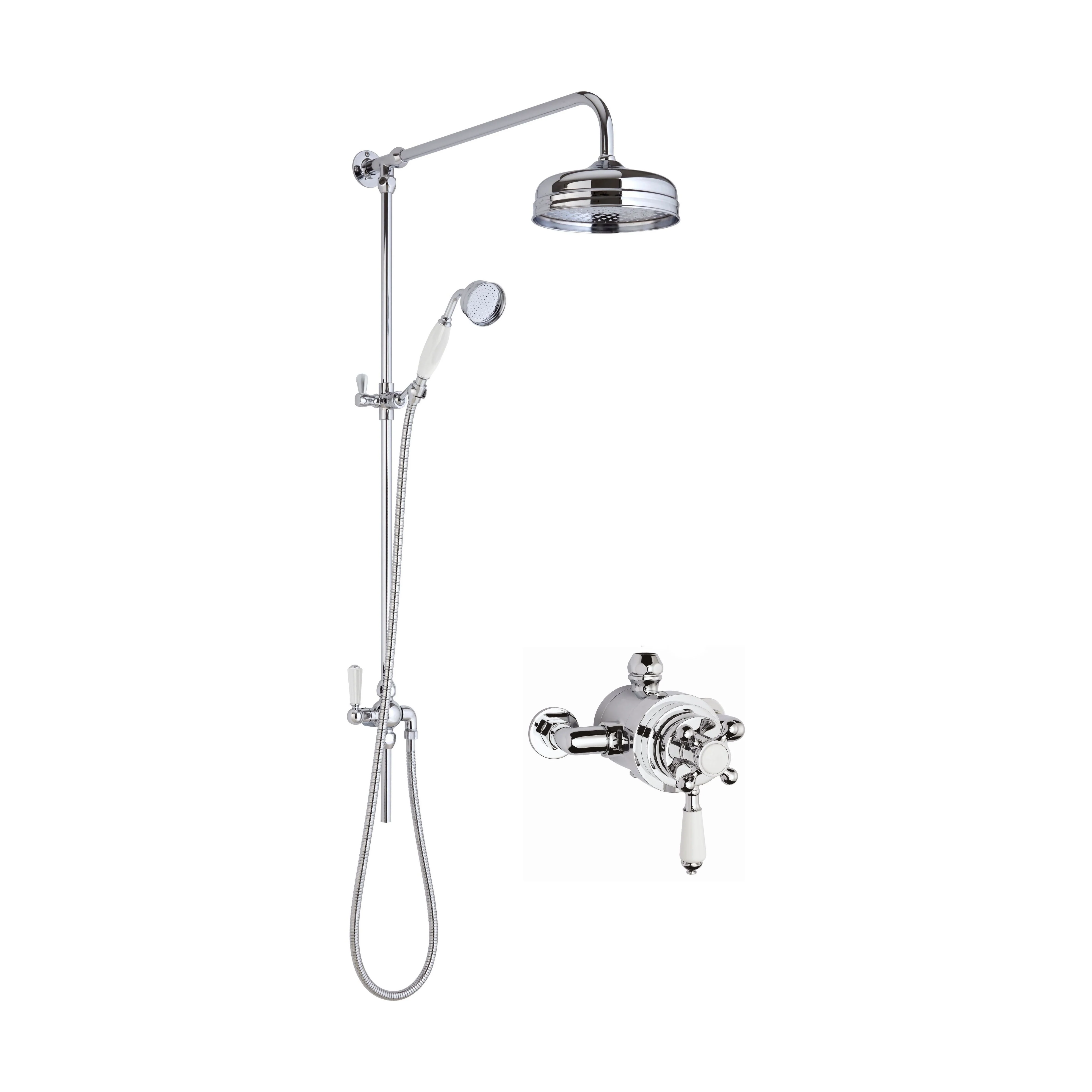 Traditional Dual Exposed Valve & Rigid Riser Shower Set - Chrome/White - Balterley