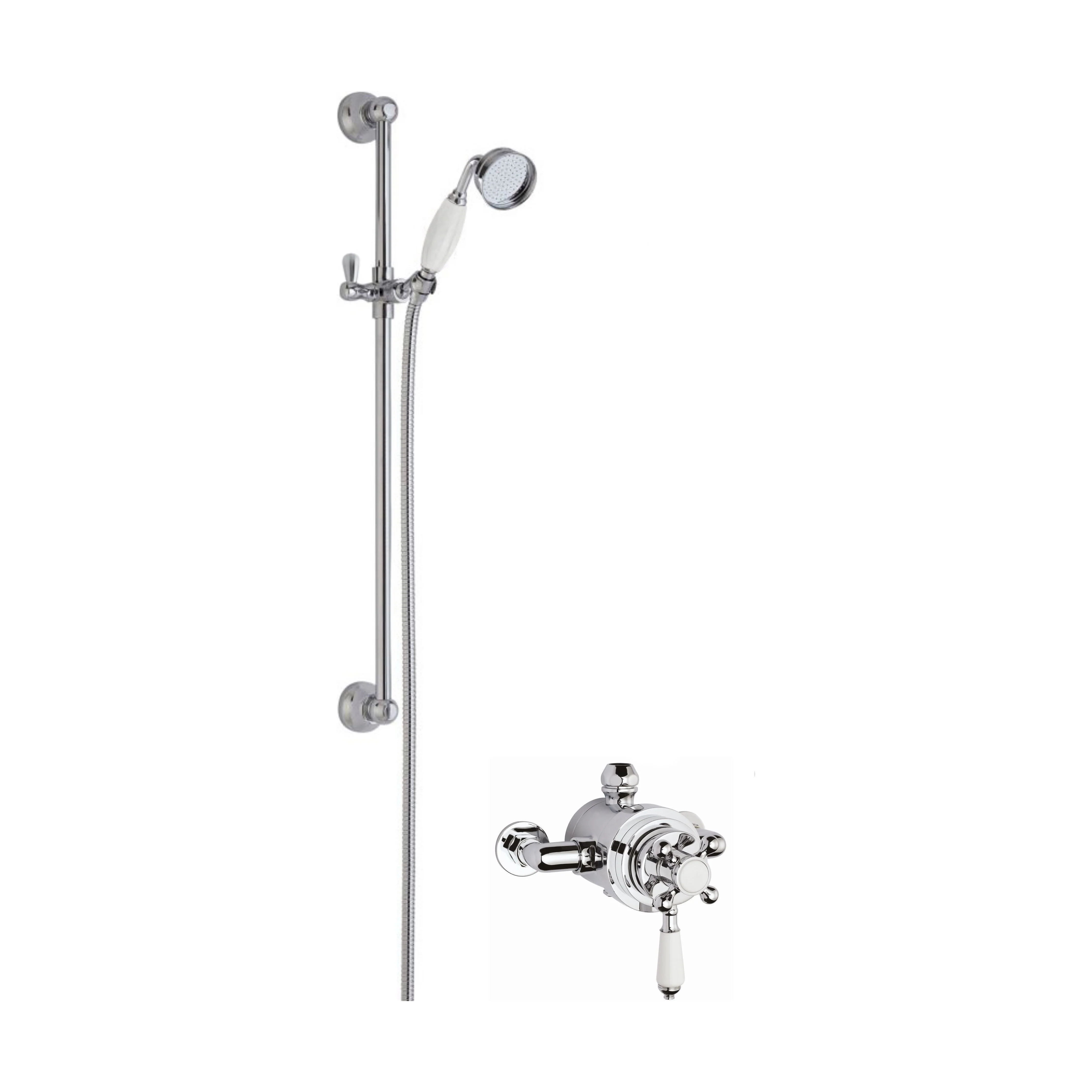 Traditional Dual Exposed Valve & Slide Rail Shower Set - Chrome/White - Balterley