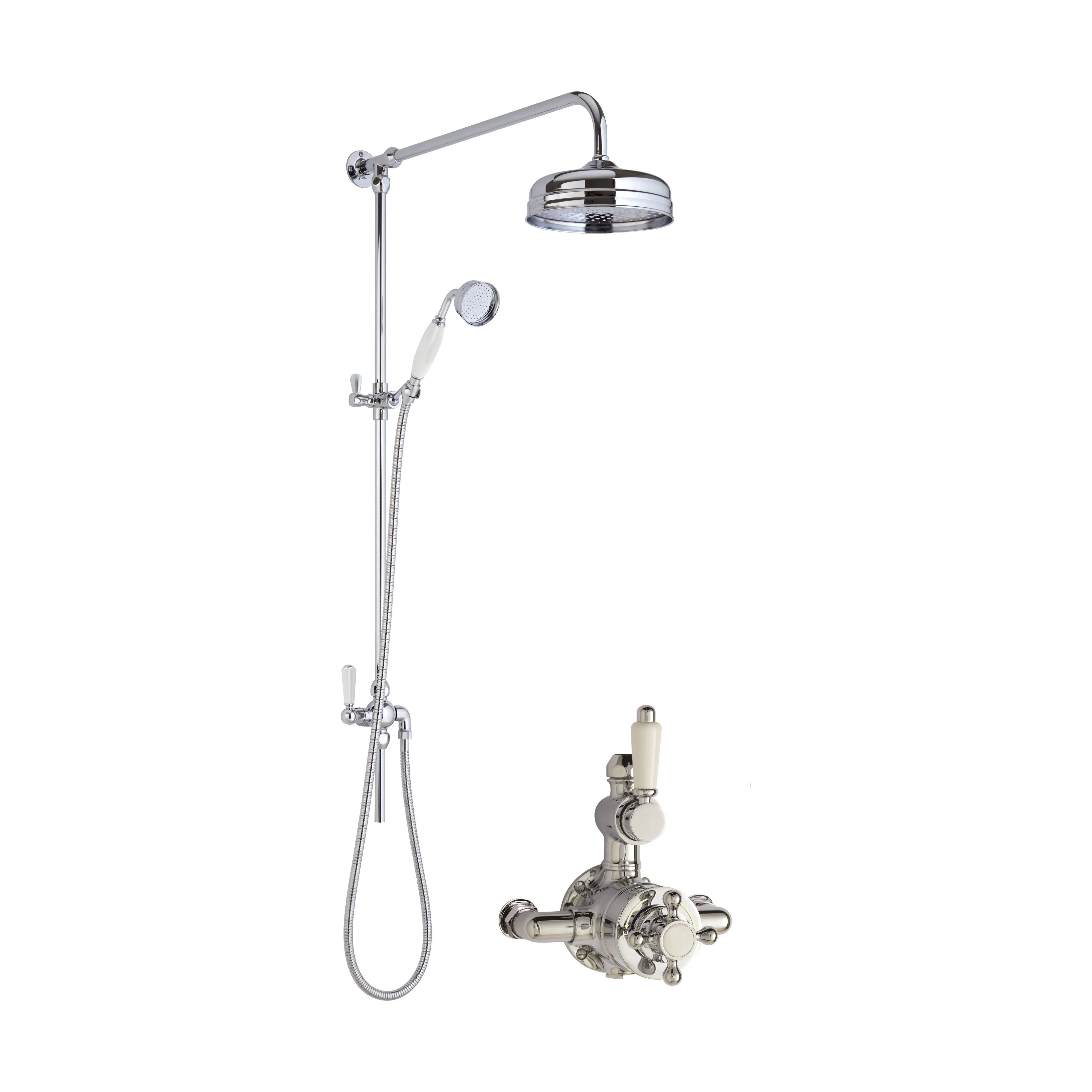 Traditional Twin Exposed Valve & Rigid Riser Shower Set - Chrome/White - Balterley