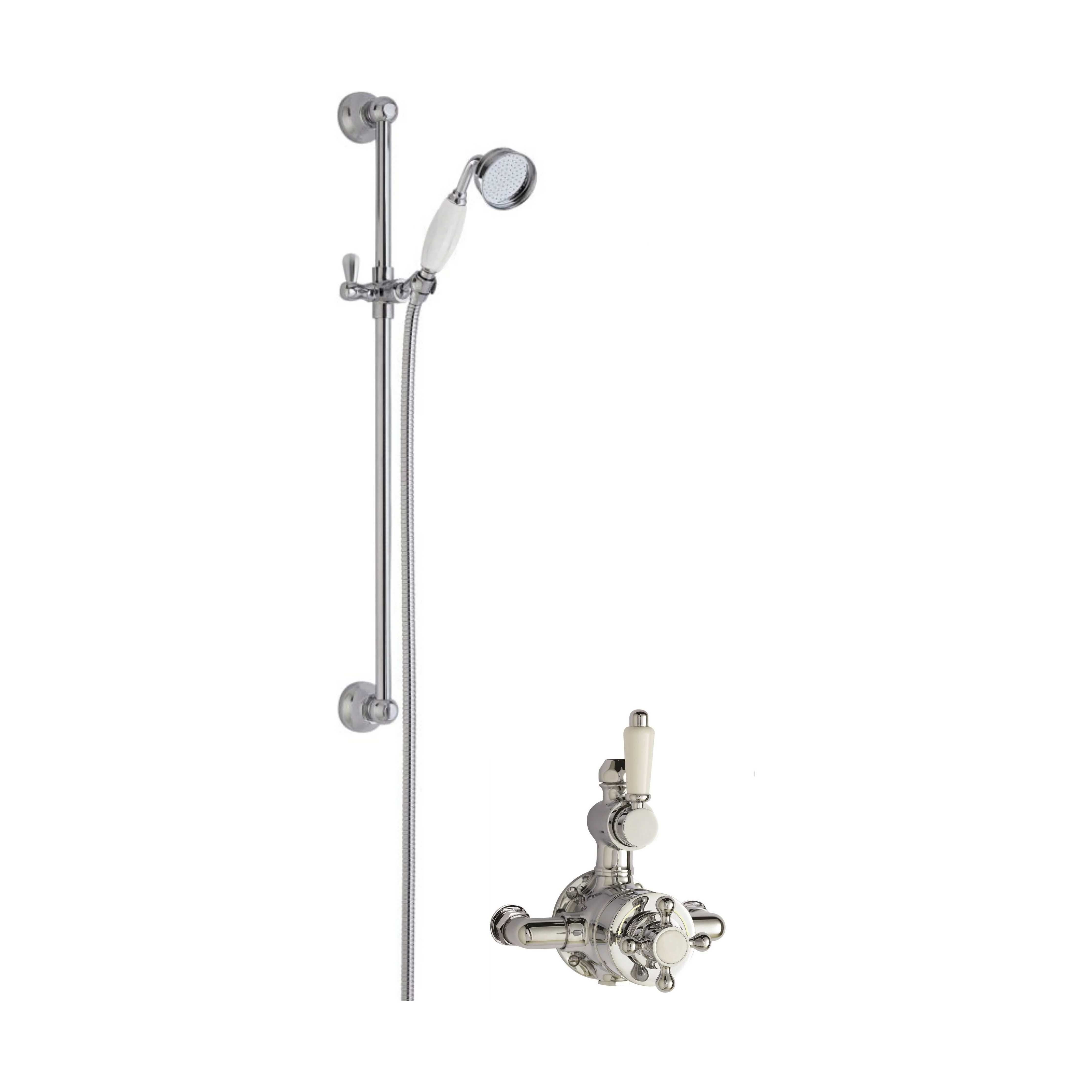 Traditional Twin Exposed Valve & Slide Rail Shower Set - Chrome/White - Balterley