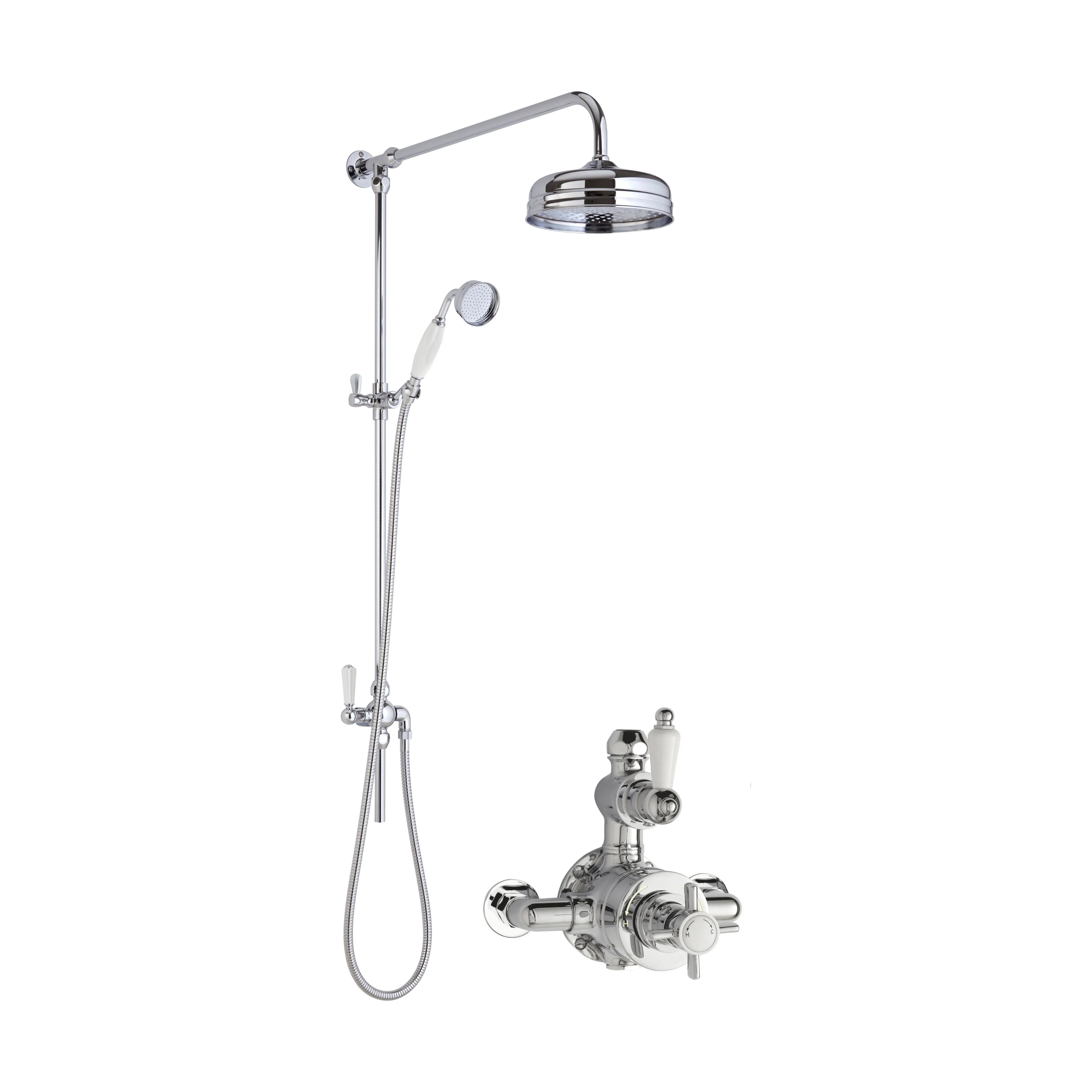Kingsey Traditional Twin Exposed Valve & Rigid Riser Shower Set - Chrome/White - Balterley