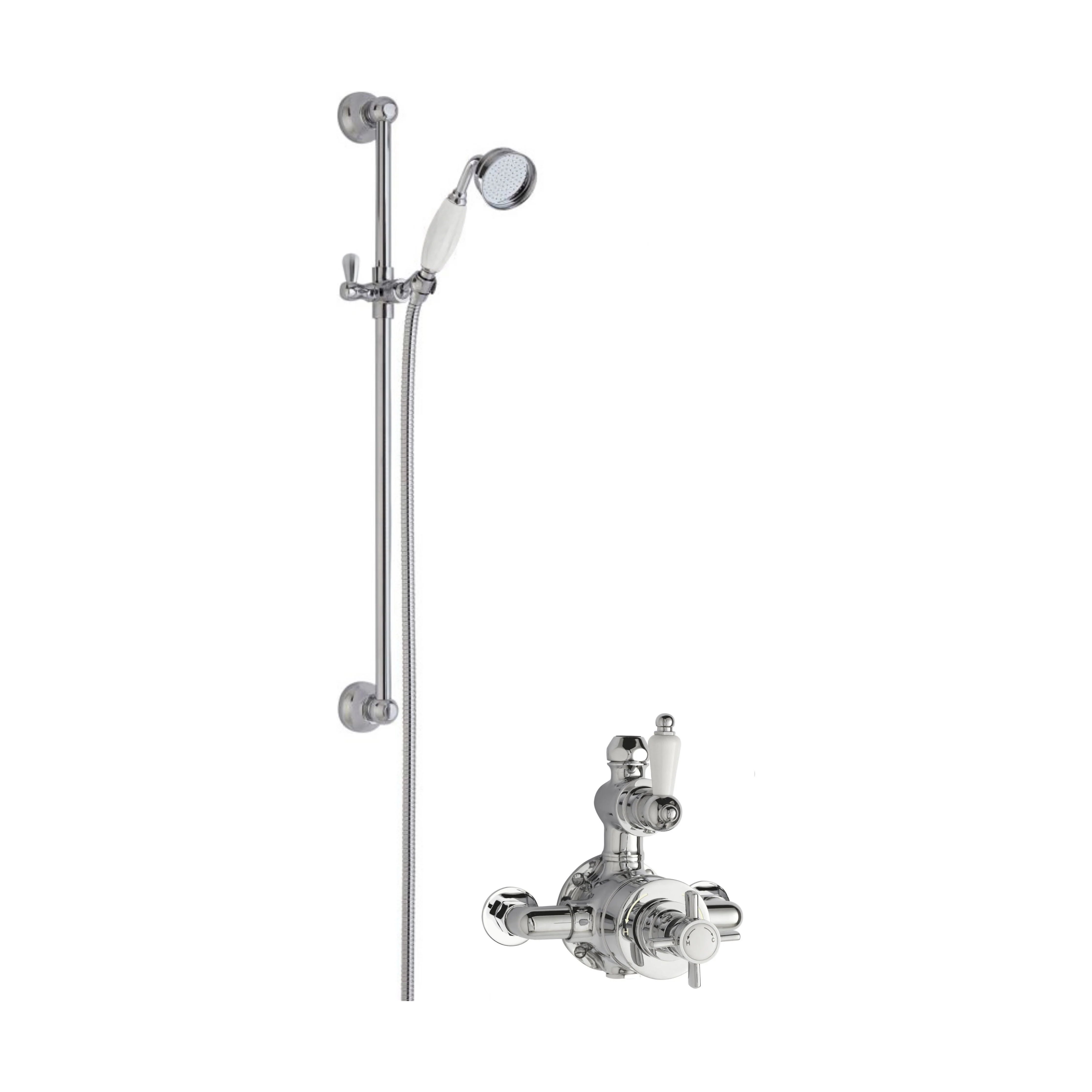 Kingsey Traditional Twin Exposed Valve & Slide Rail Shower Set - Chrome/White - Balterley