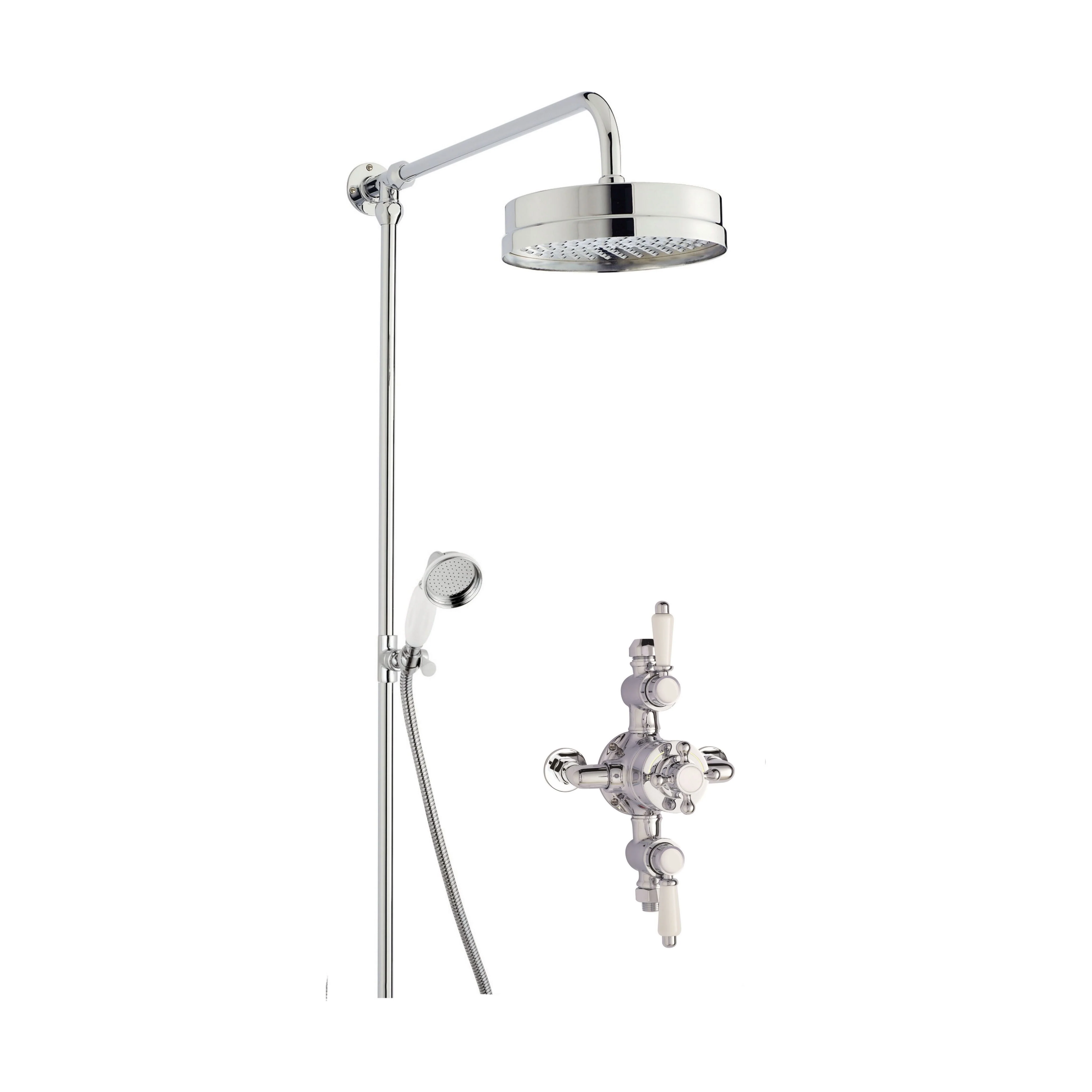 Traditional Triple Exposed Valve & Rigid Riser Shower Set - Chrome/White - Balterley