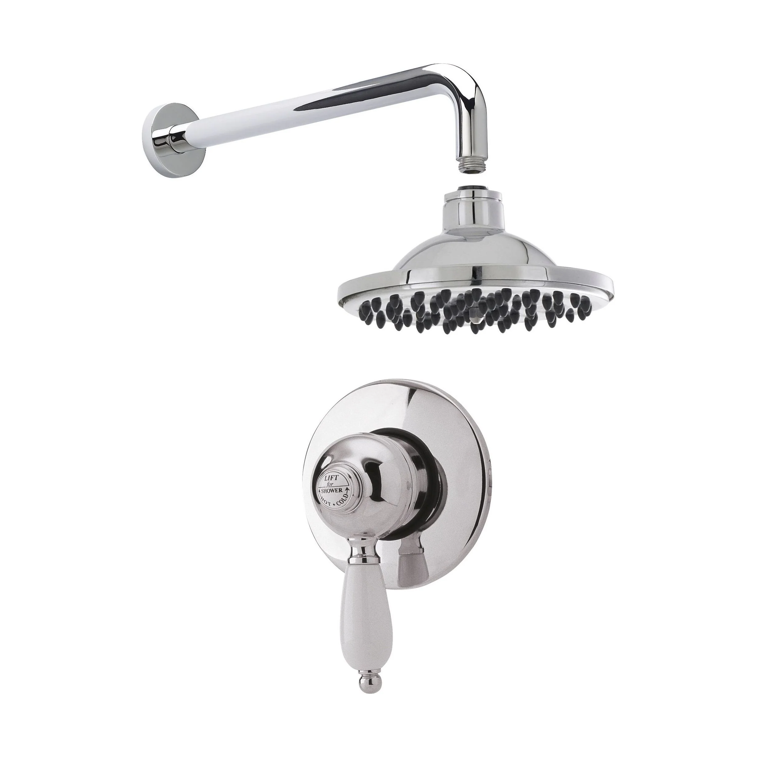 Traditional Concealed Manual Valve with Head & Arm Shower Set - Chrome/White - Balterley