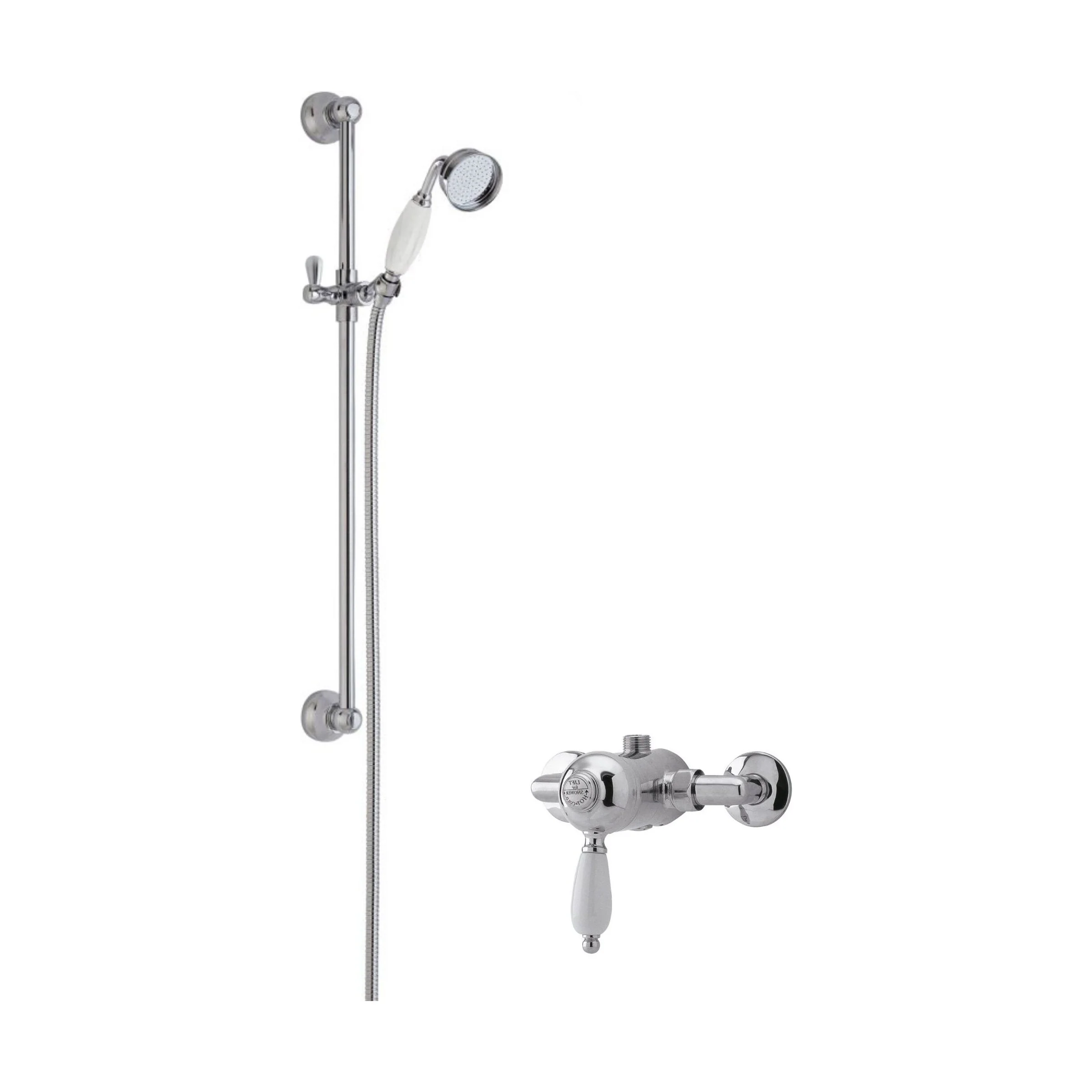 Traditional Exposed Manual Valve & Slide Rail Shower Set - Chrome/White - Balterley