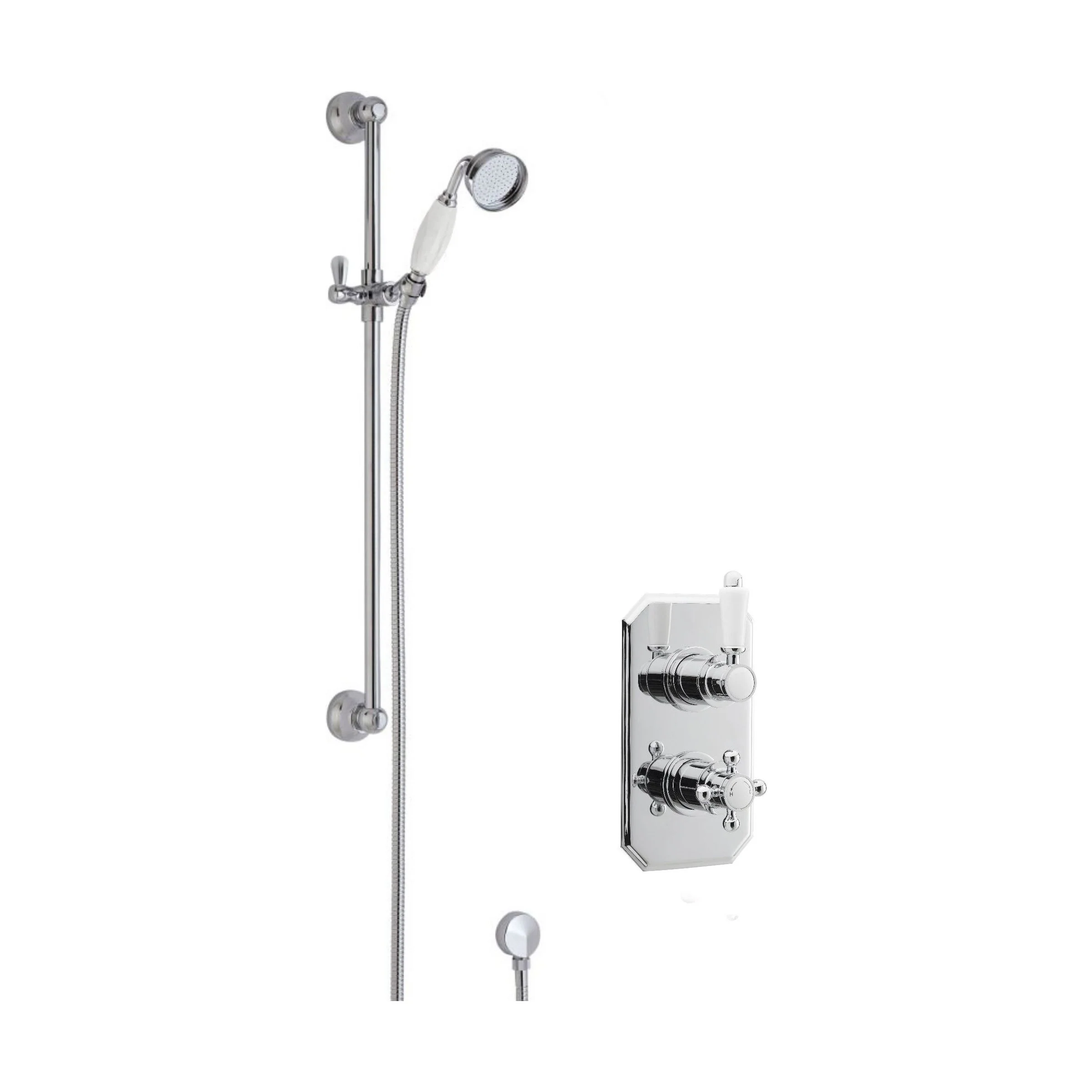 Traditional Concealed Twin Valve & Slide Rail Shower Set - Chrome/White - Balterley