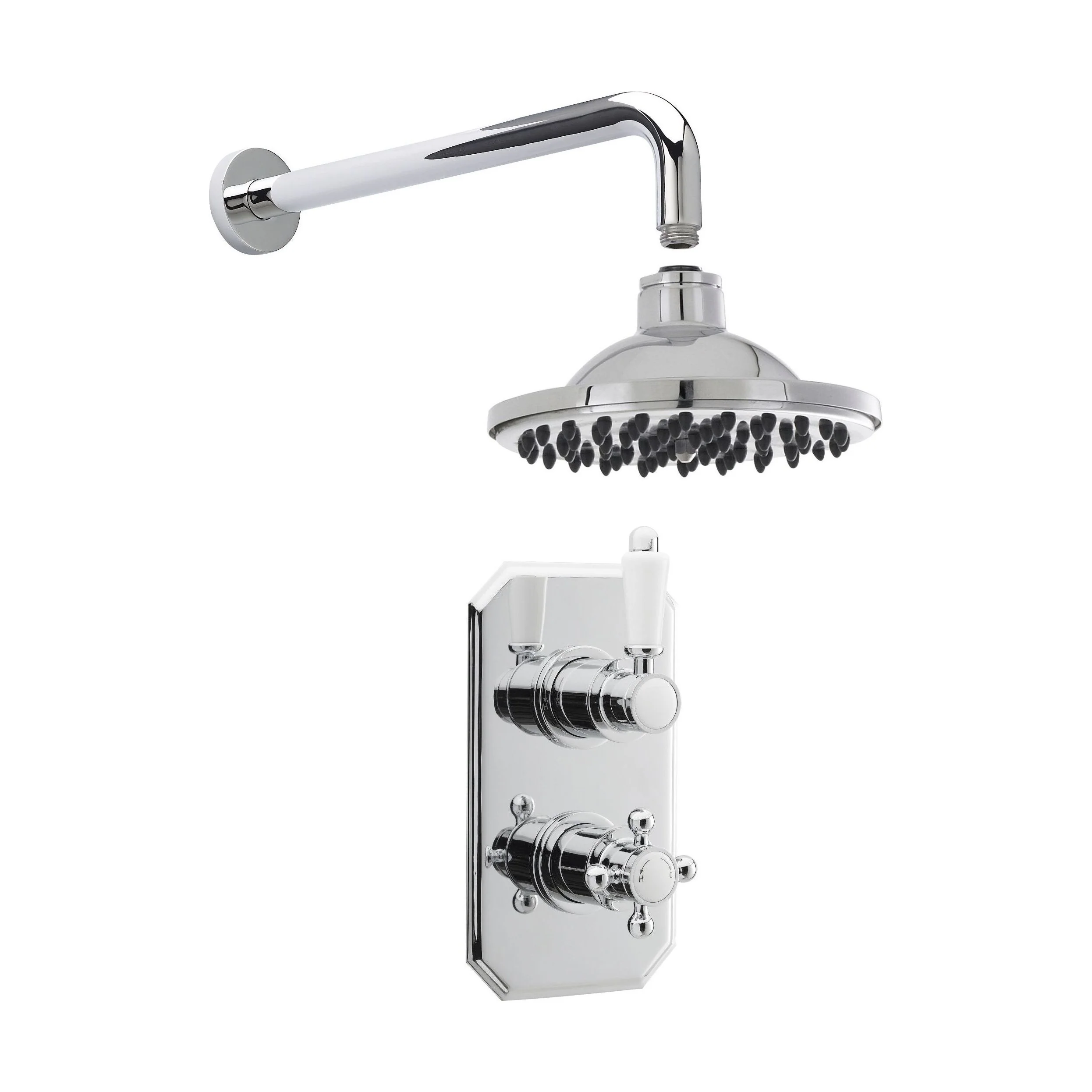Traditional Concealed Twin Valve with Head & Arm Shower Set - Chrome/White - Balterley