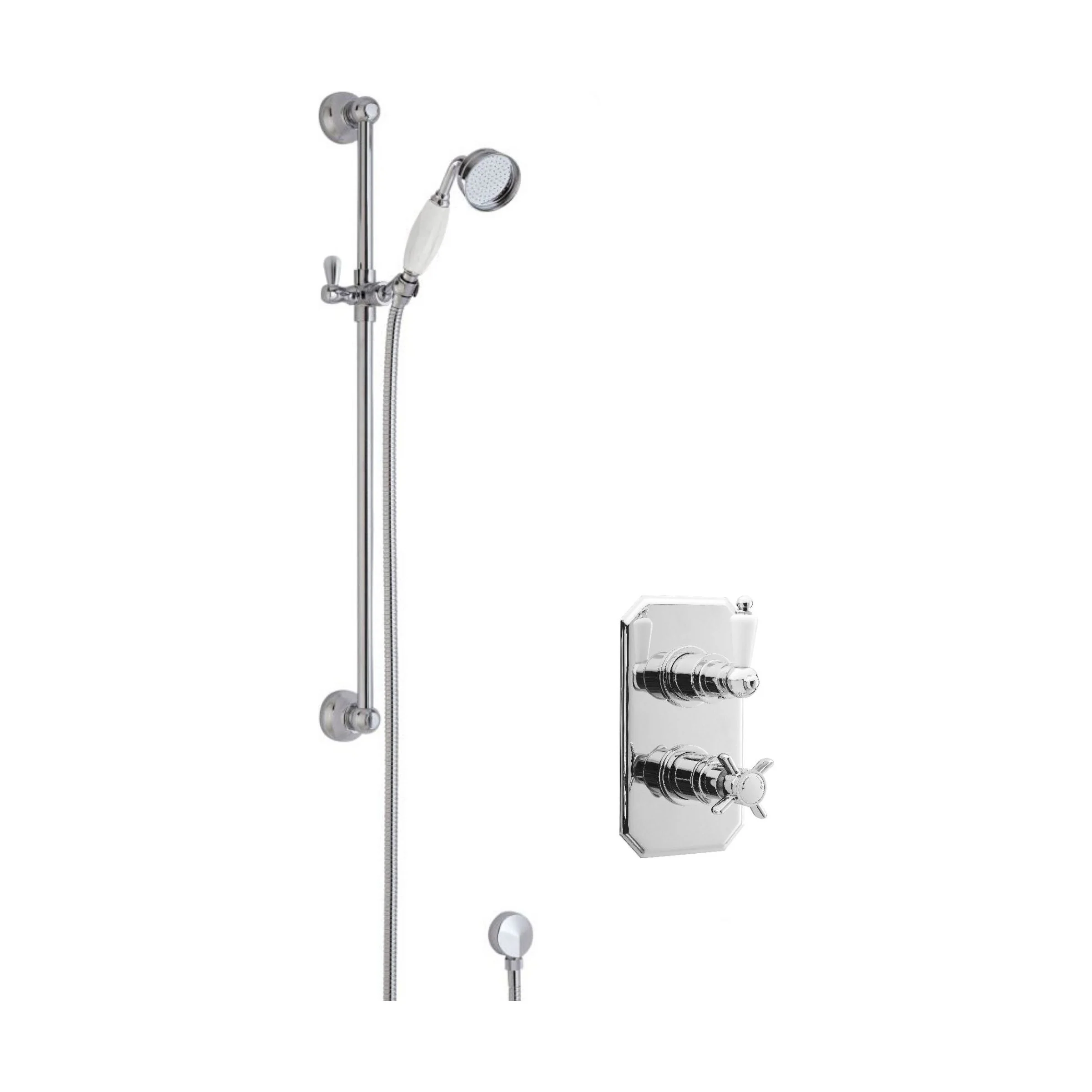 Traditional Concealed Twin Victorian Valve & Slide Rail Shower Set - Chrome/White - Balterley