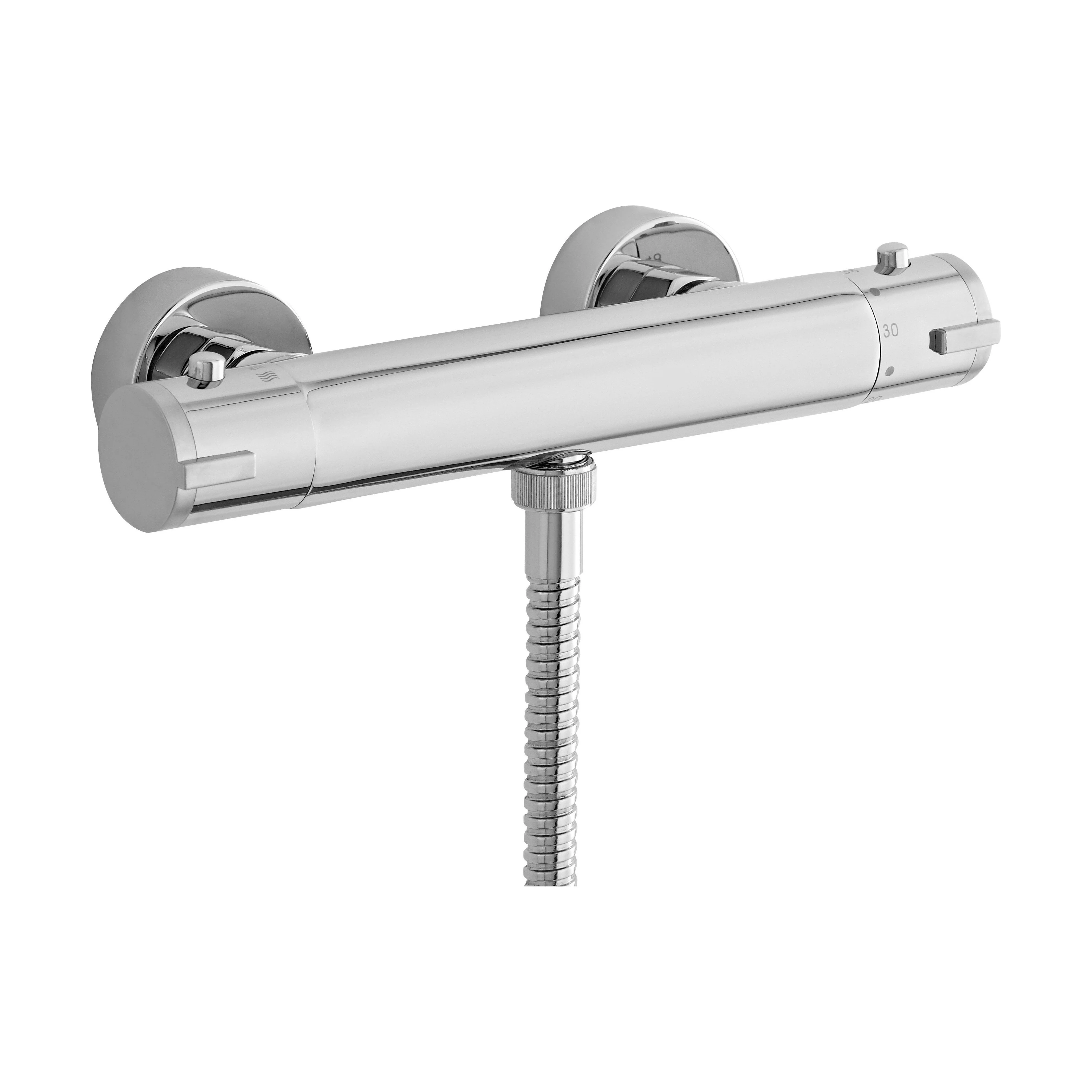 Contemporary Round Minimalist Thermostatic Shower Bar Valve (1 Outlet) - Chrome - Balterley
