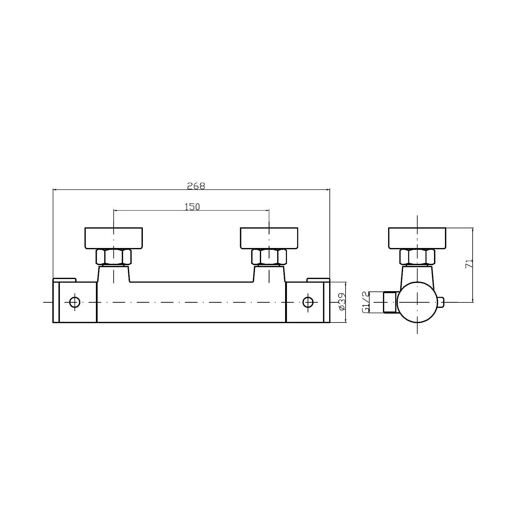 Contemporary Round Minimalist Thermostatic Shower Bar Valve (1 Outlet) - Chrome - Balterley - Image 2