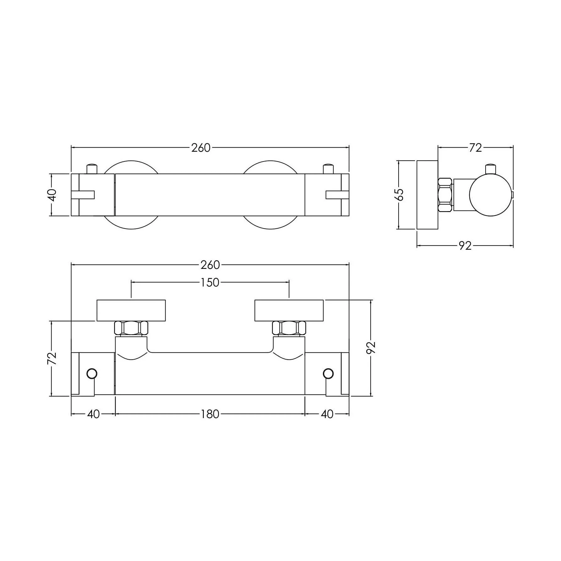Balterley Current Contemporary Wall Mounted Round Thermostatic Bar Valve with Bottom Outlet - Polished Chrome Finish - Image 2