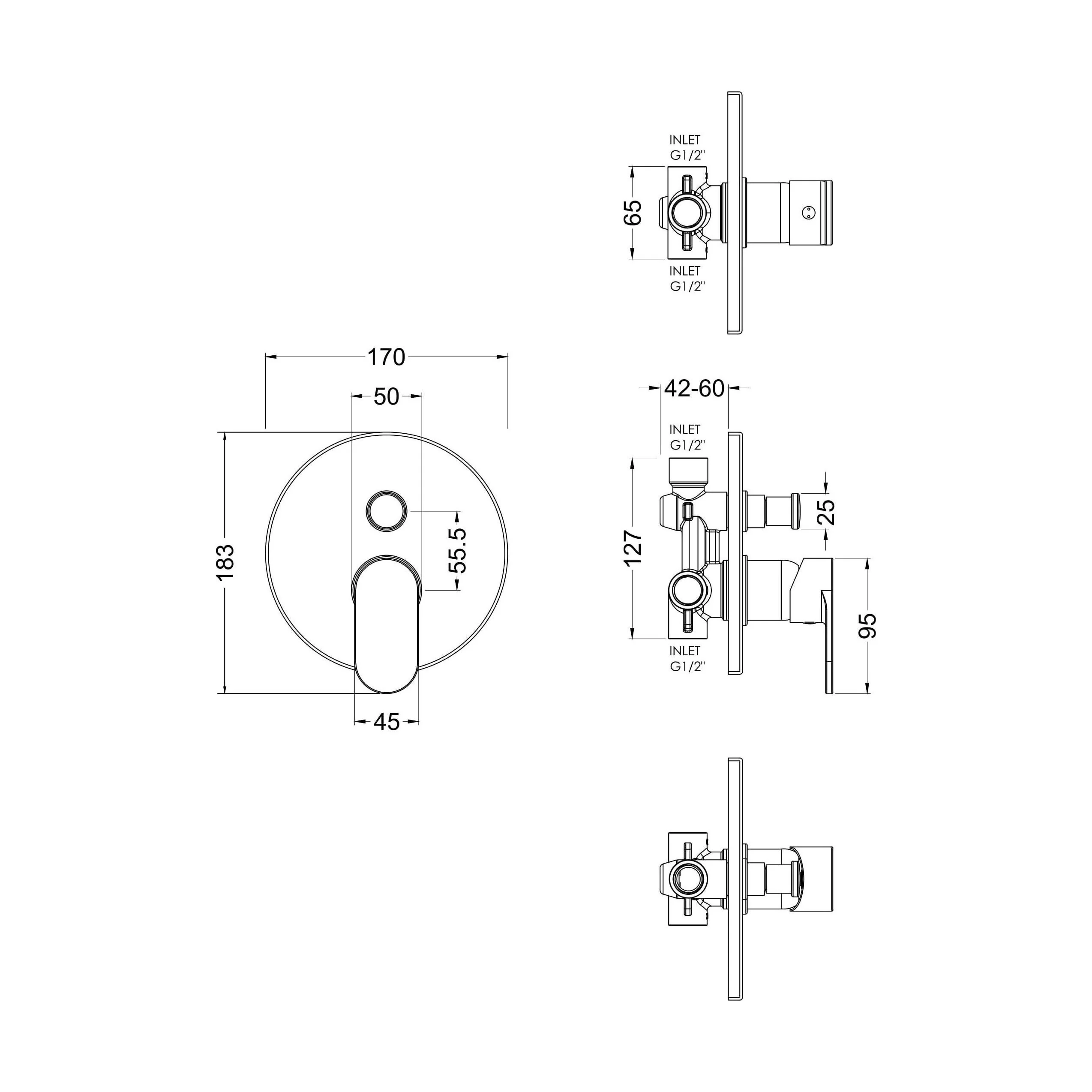 Balterley Current Contemporary Round Concealed Manual Shower Valve with Diverter and Lever Handle - Chrome Finish - Image 2