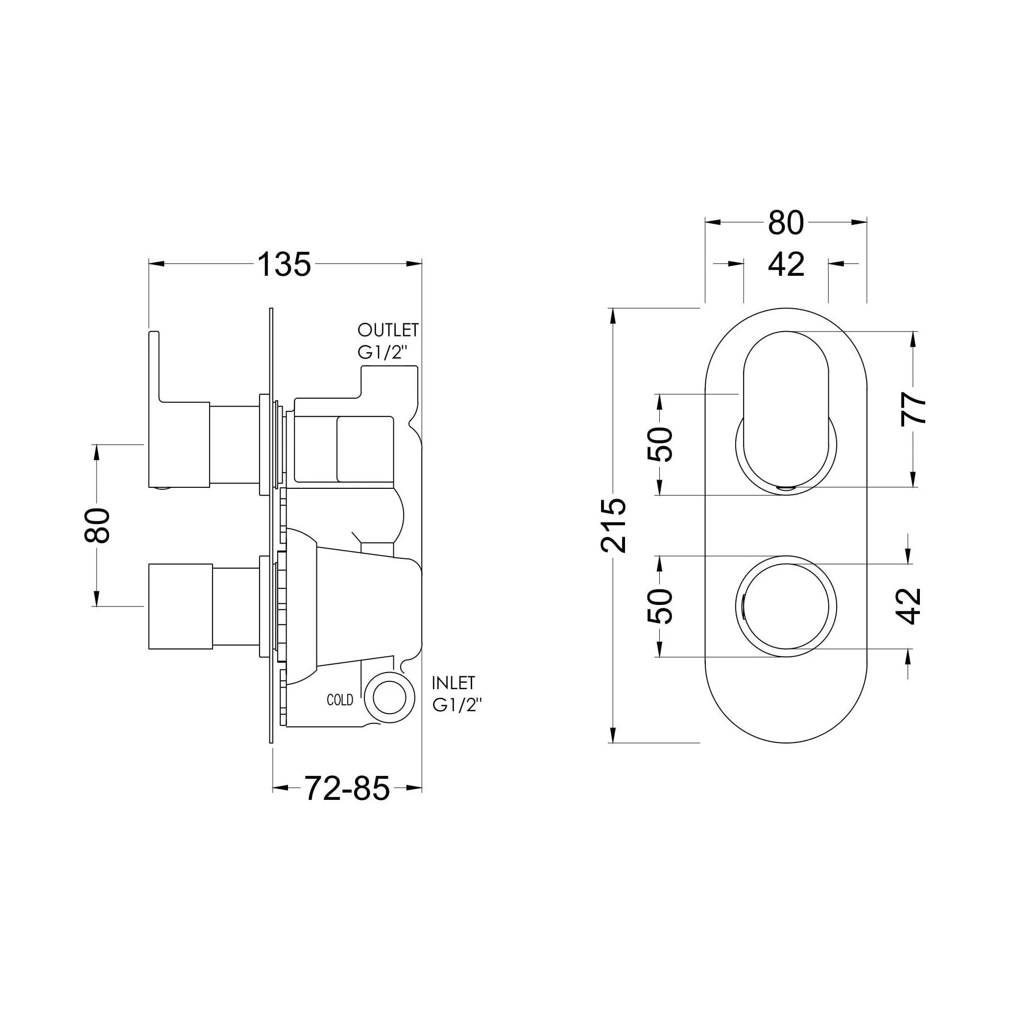 Balterley Current Contemporary Round Twin Concealed Thermostatic Shower Valve with Lever and Knob Handles - Chrome Finish - Image 2