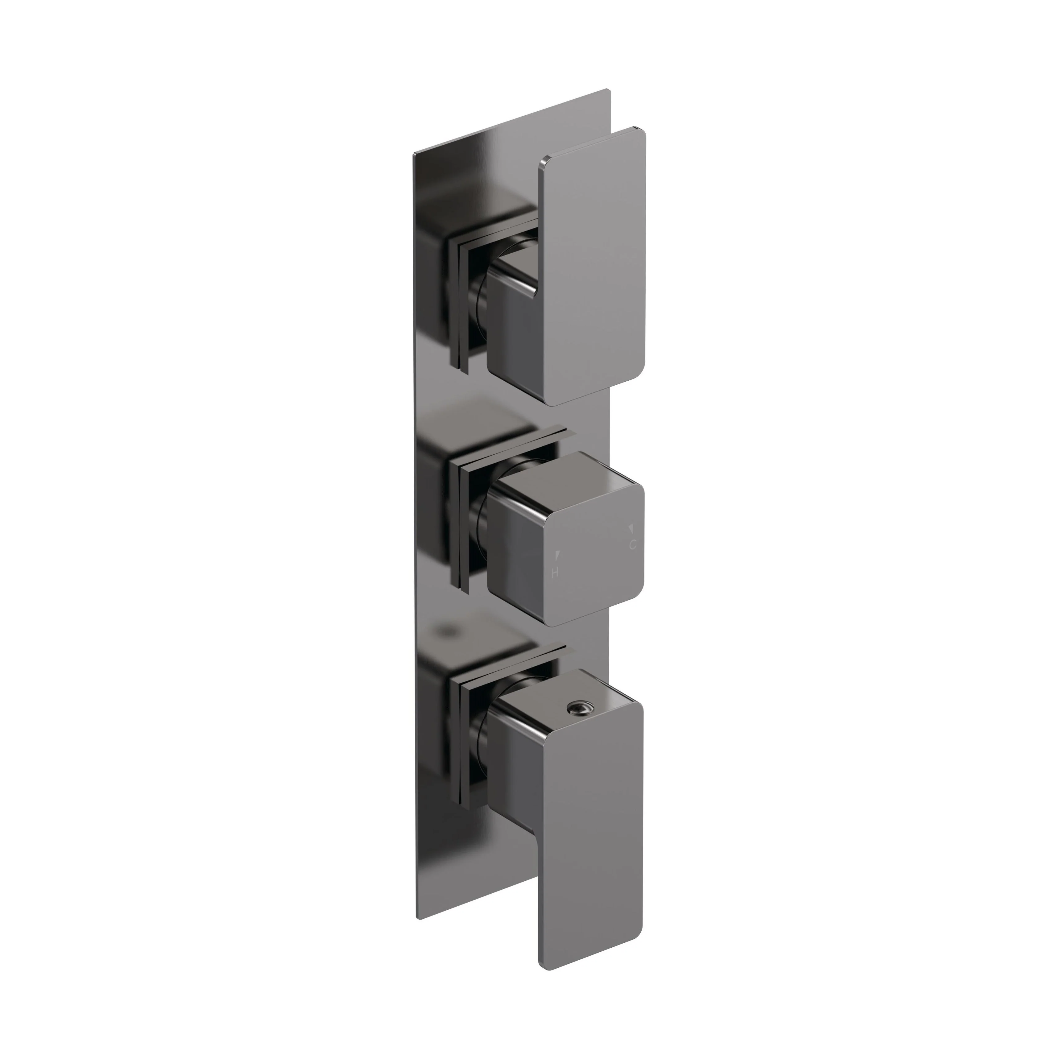 Empire Contemporary Square Concealed Triple Thermostatic Shower Valve with Diverter 3 Outlets - Brushed Pewter - Balterley