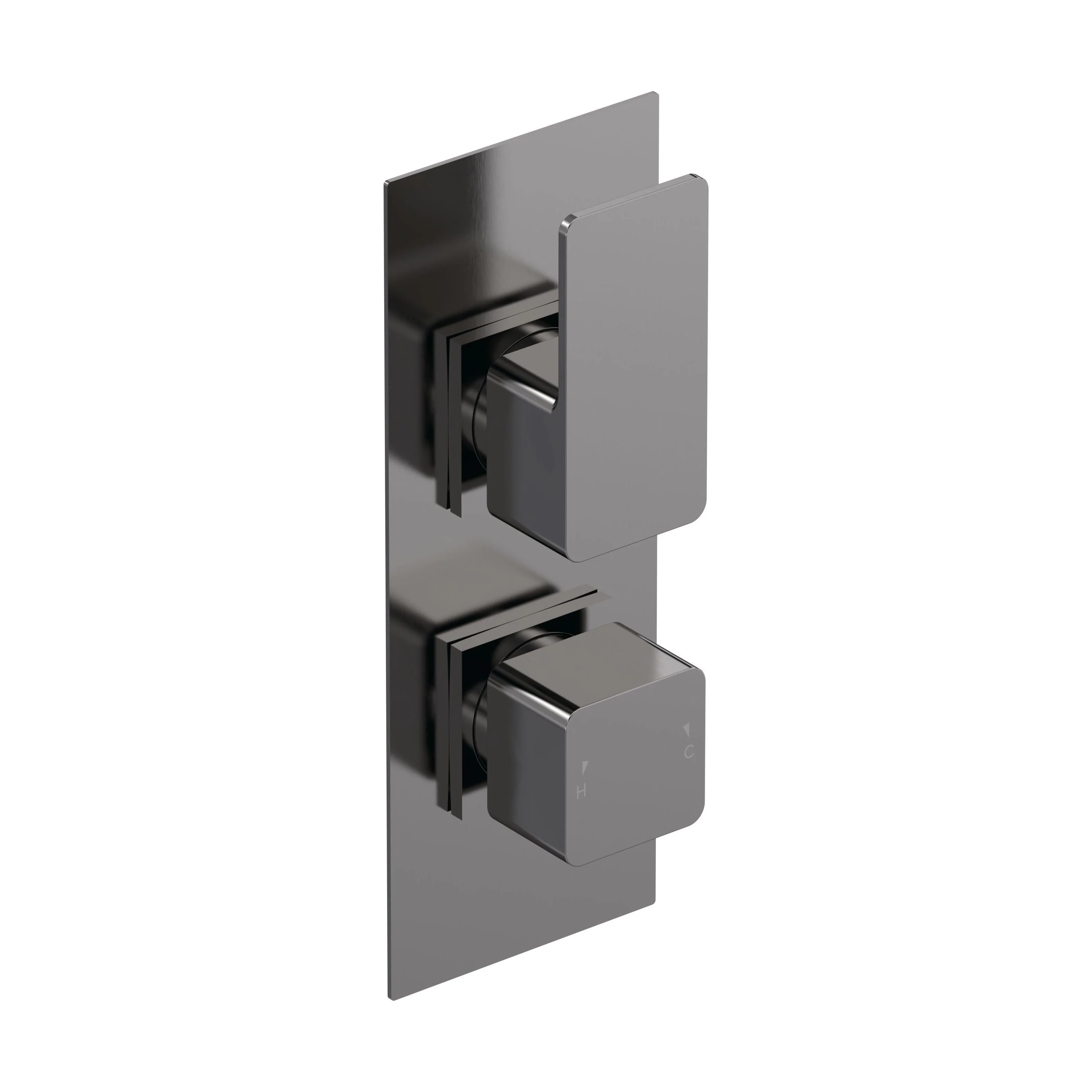 Empire Contemporary Square Concealed Twin Thermostatic Shower Valve with 1 Outlet - Brushed Pewter Finish - Balterley