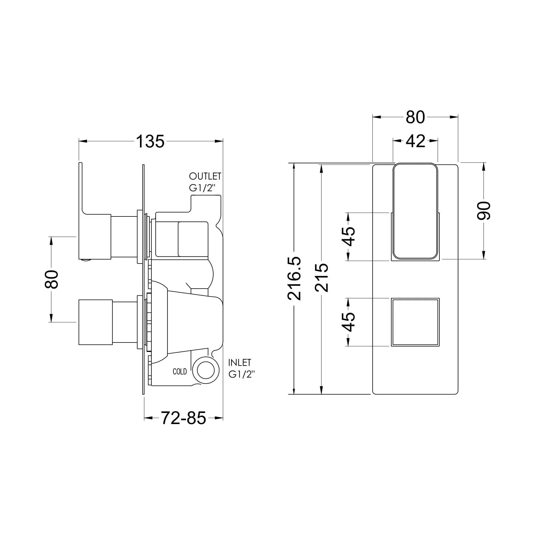 Empire Contemporary Square Concealed Twin Thermostatic Shower Valve with 1 Outlet - Brushed Pewter Finish - Balterley - Image 2