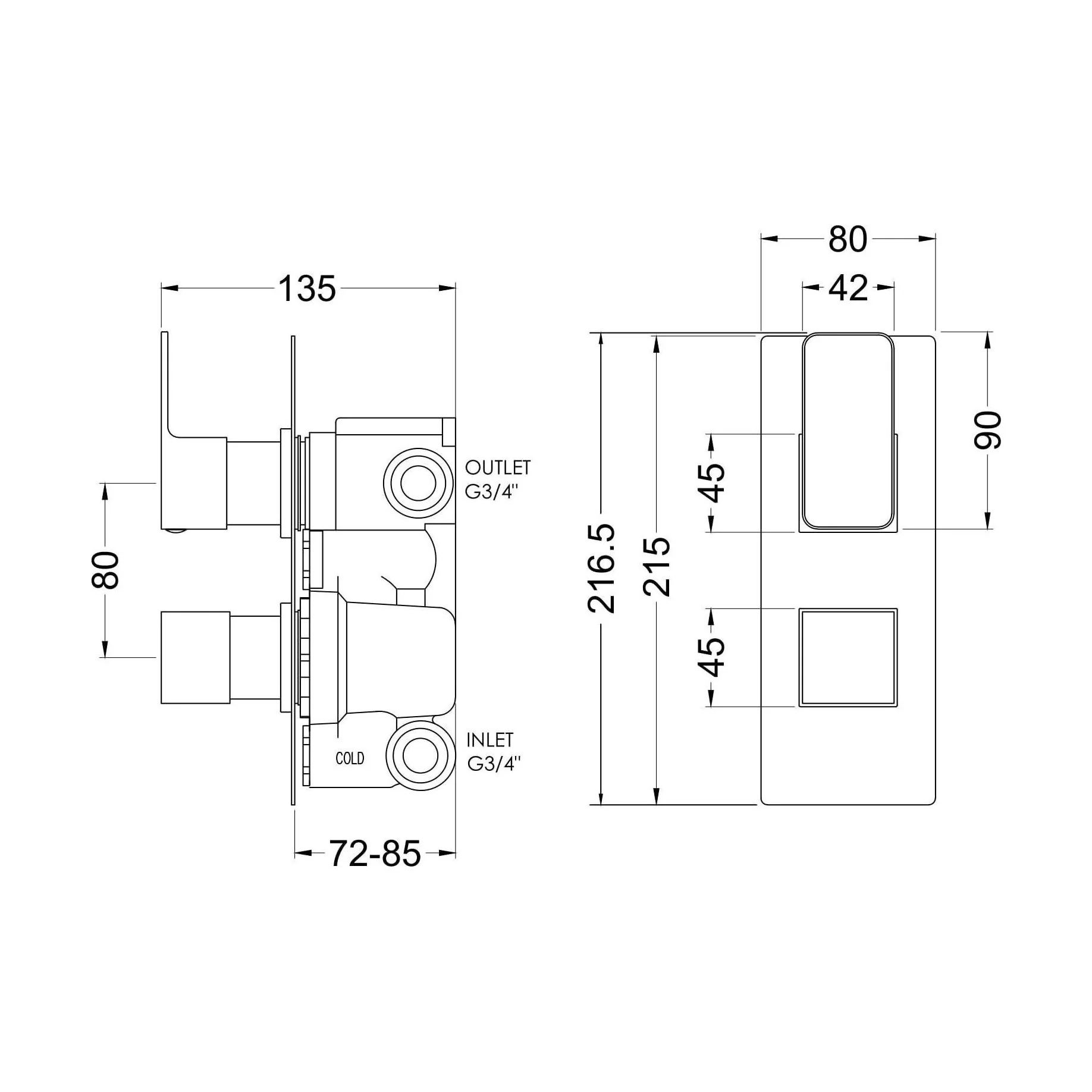 Empire Contemporary Square Concealed Twin Thermostatic Shower Valve with Diverter, 215mm - Brushed Brass by Balterley - Image 2