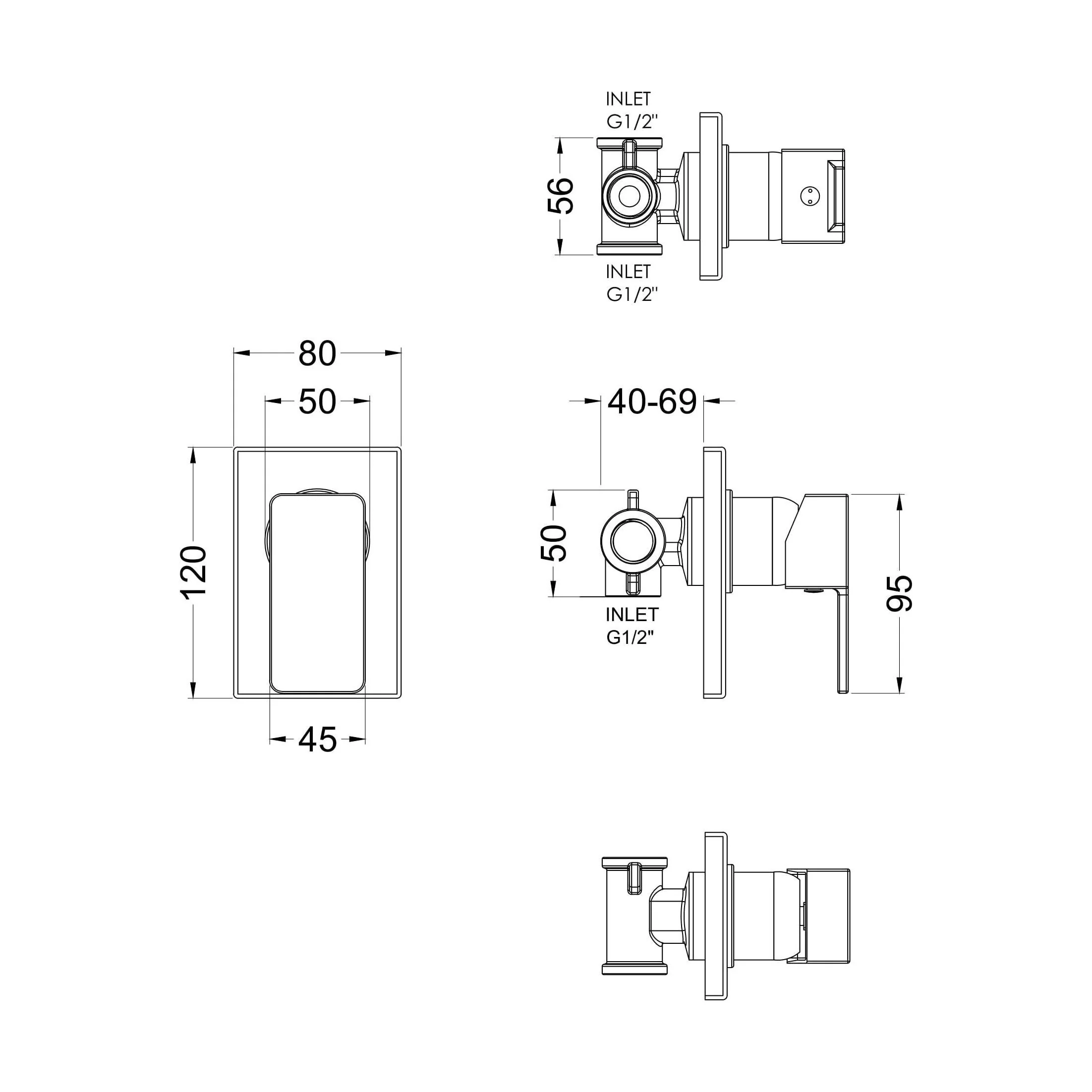 Square Concealed Manual Shower Valve (1 Outlet) - Chrome - Image 2