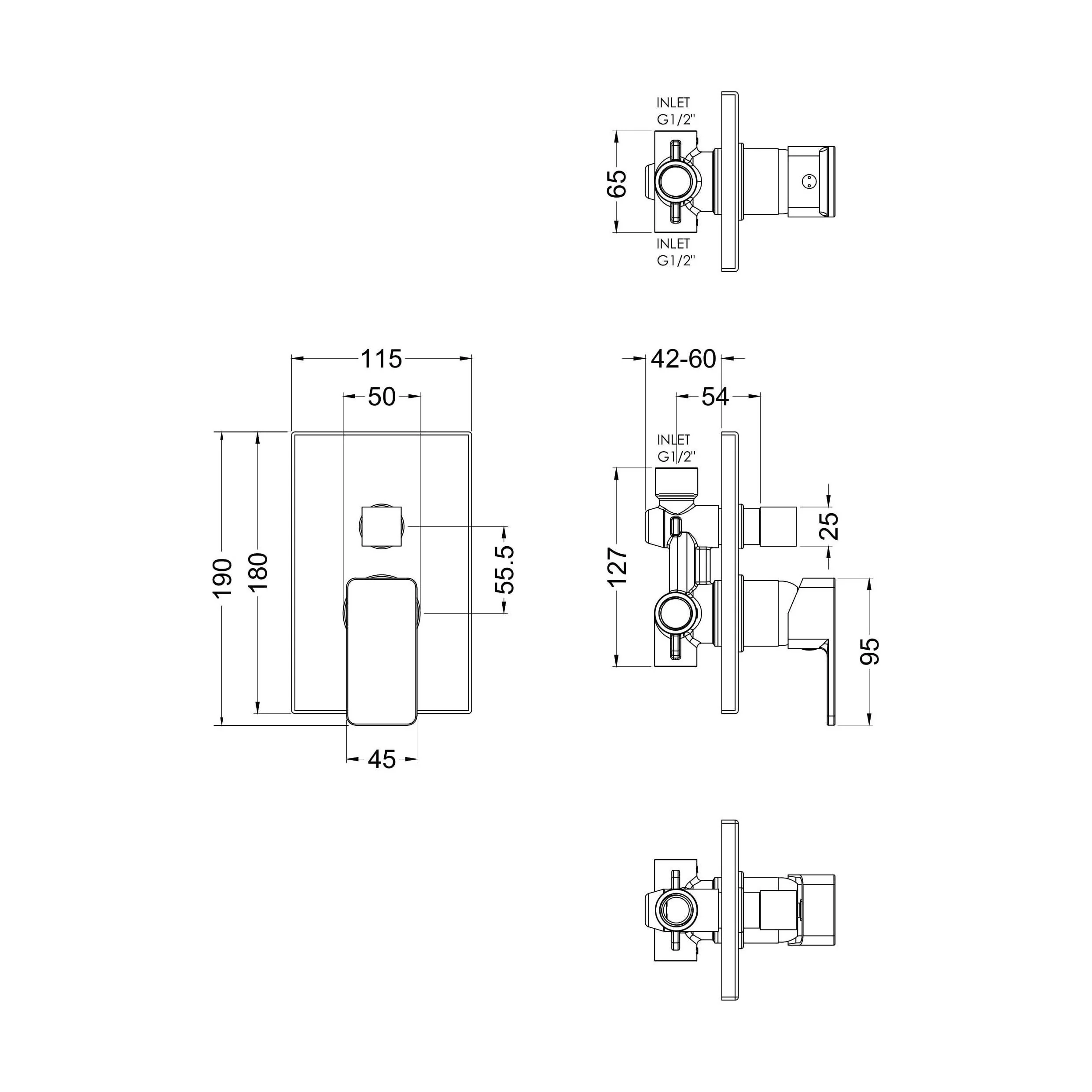 Empire Square Concealed Manual Shower Valve with Diverter (2 Outlets) - Chrome - Balterley - Image 2