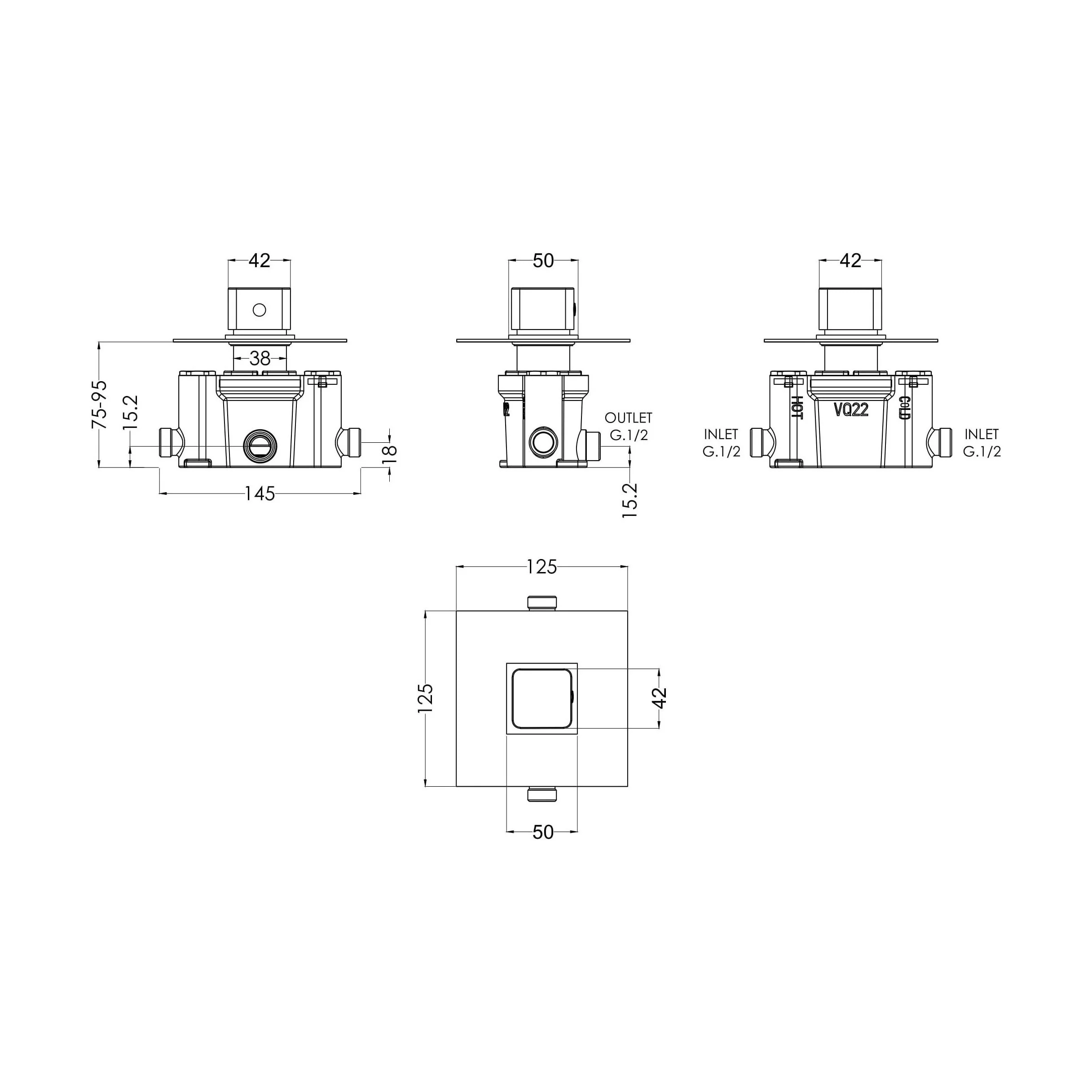 Empire Square Concealed Thermostatic Temperature Control Shower Valve - Chrome - Balterley - Image 2