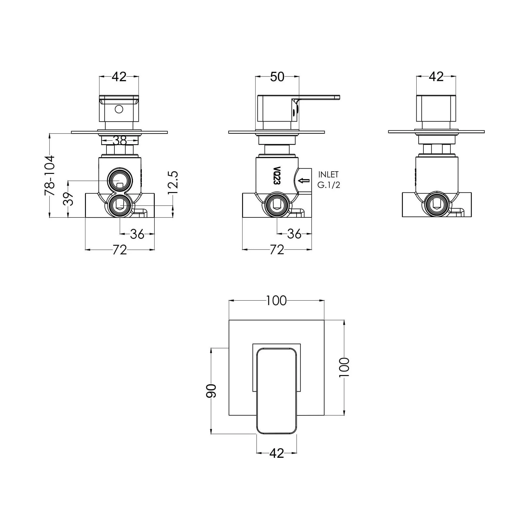 Concealed Lever Handle 2/3/4 Way Shower Diverter - Chrome - Image 2