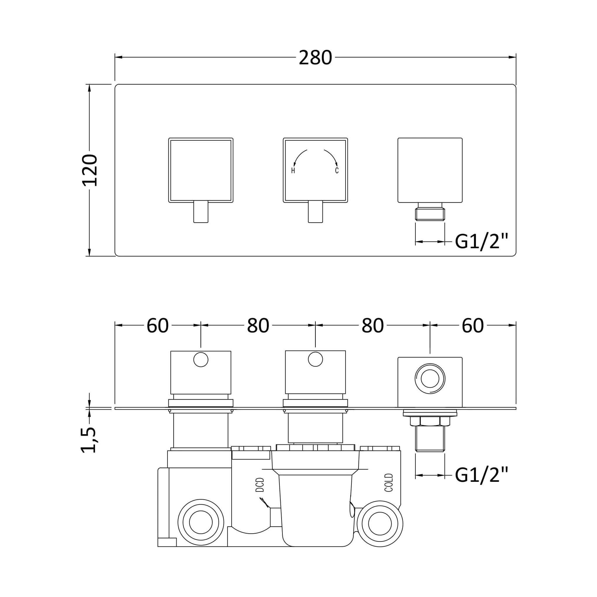 Square Concealed Twin Thermostatic Shower Valve With Diverter (1 Outlet) - Chrome - Balterley - Image 2