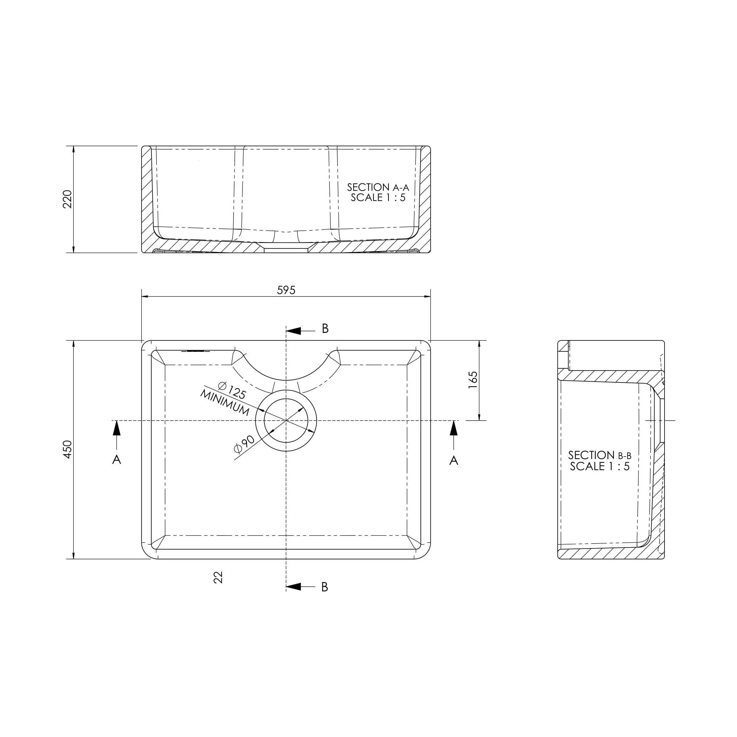 Fireclay Kitchen Bundle: Single Bowl Butler Sink with Tap Ledge, Waste & Lever Tap, 595mm - Brushed Brass - Image 2
