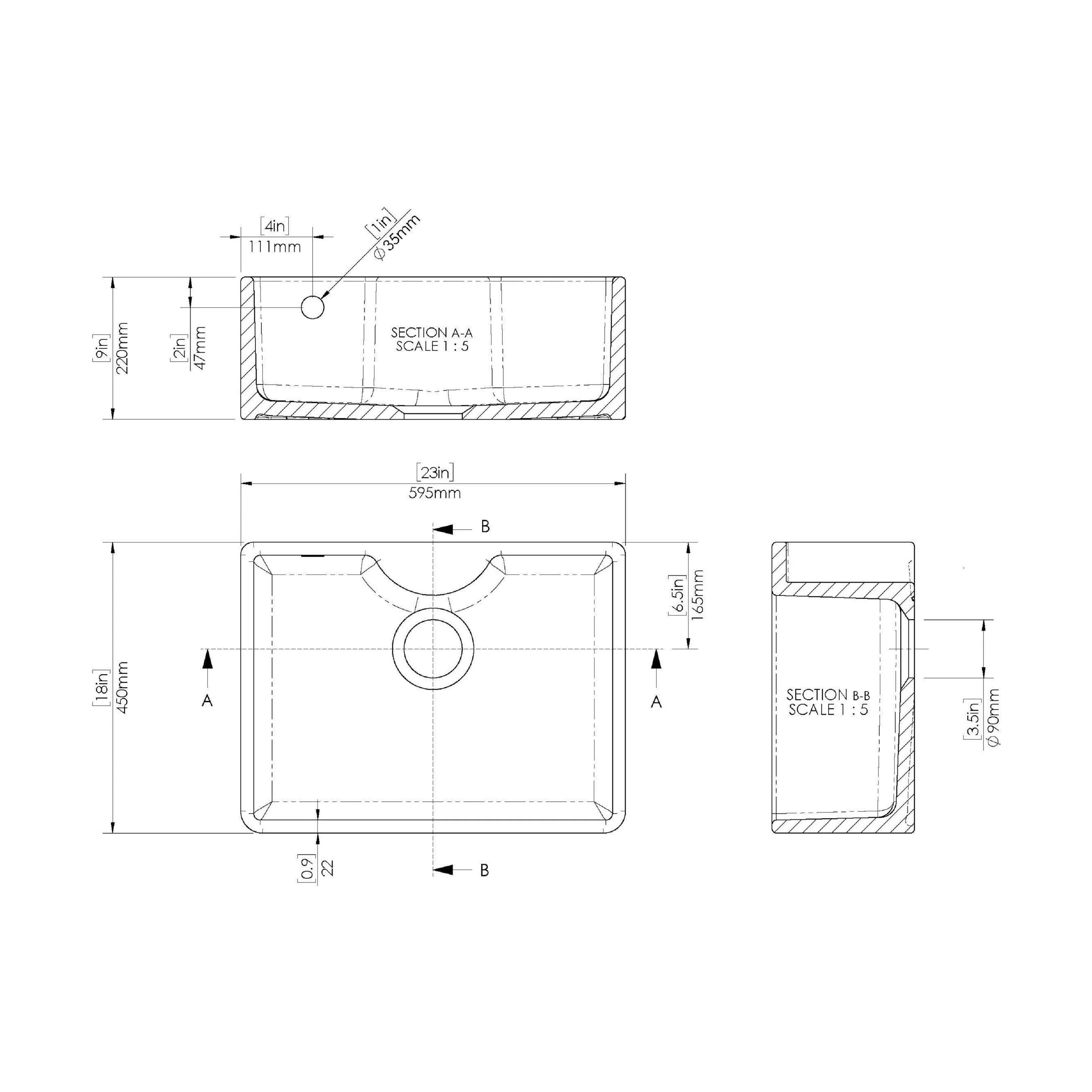Traditional Fireclay Kitchen Sink Bundle: Single Bowl Butler Tap Ledge, Overflow, Waste and Kitchen Mixer Tap, 595mm - Image 5