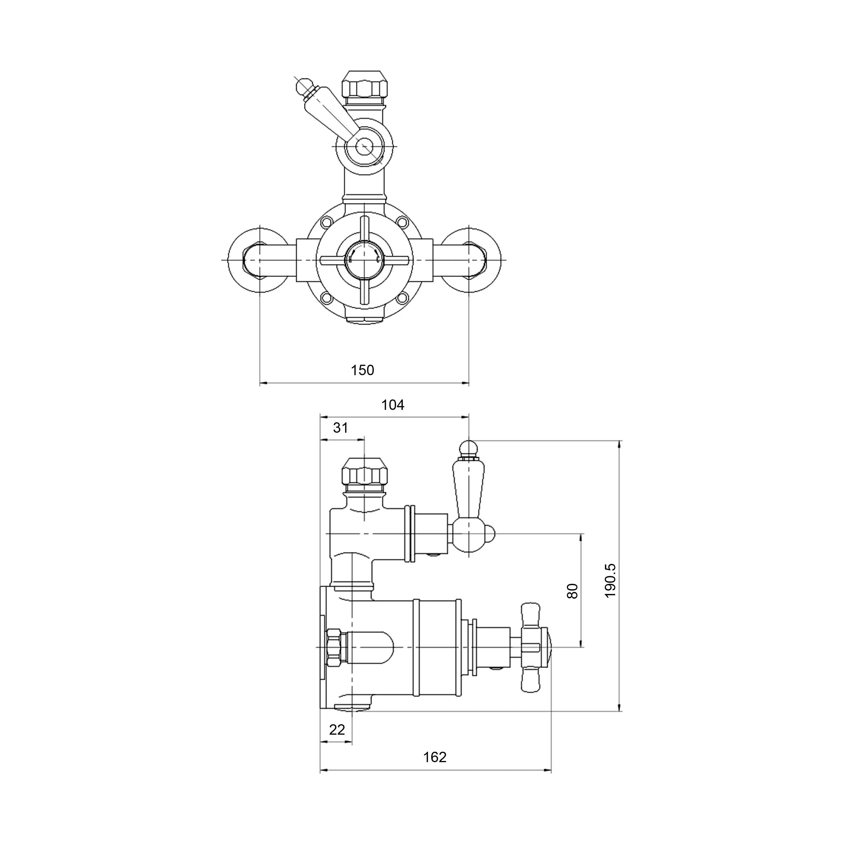 Traditional Exposed Twin Thermostatic Shower Valve, 1 Outlet, Chrome Finish - Luxury Bathroom Fittings by Balterley - Image 2