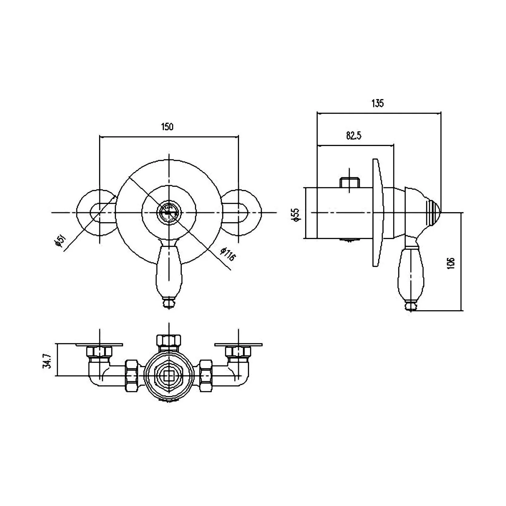 Traditional Round Concealed Manual Shower Valve (1 Outlet) - Chrome - Image 2