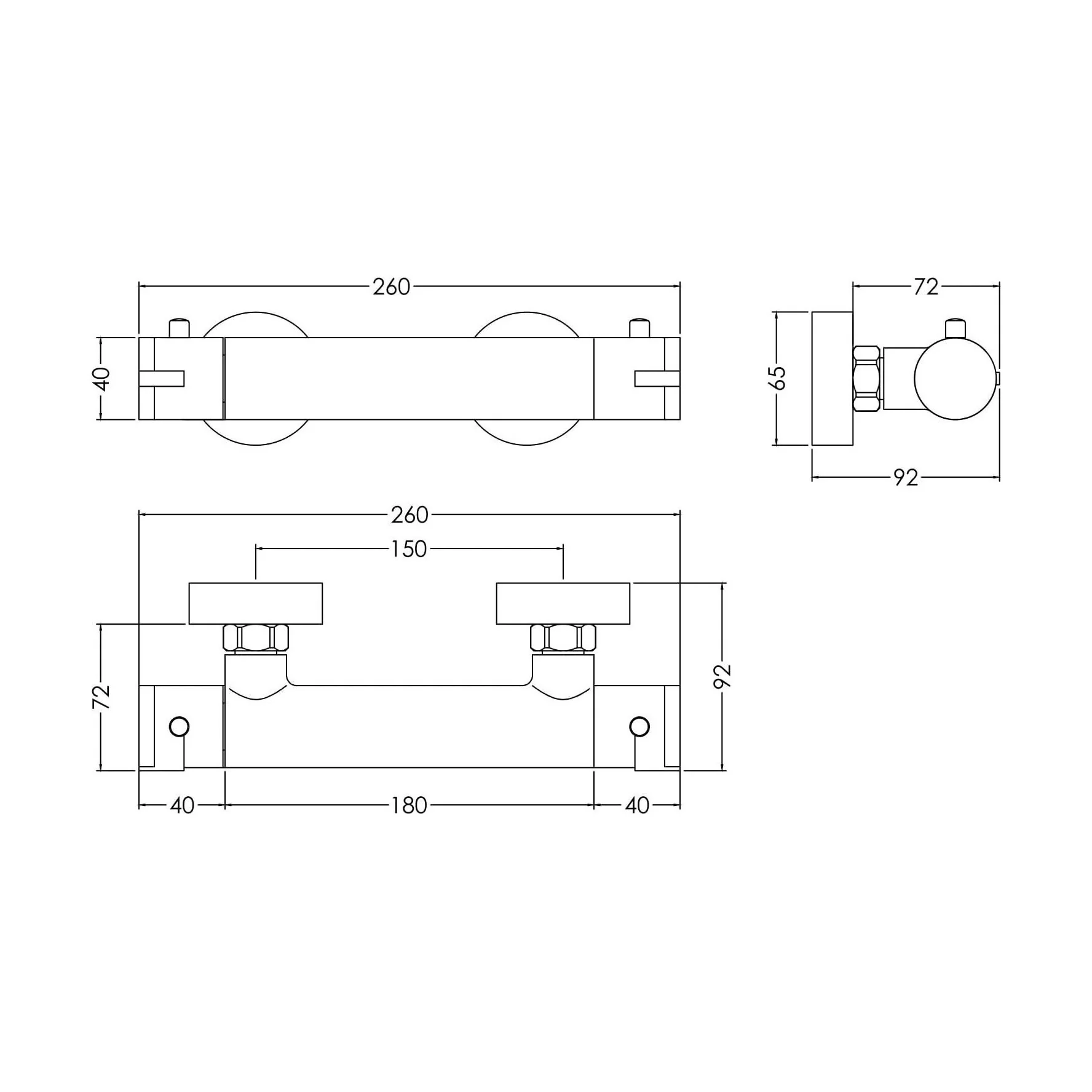 Balterley Pride Contemporary Round Thermostatic Bar Valve, 55 x 275mm - Chrome - Image 2