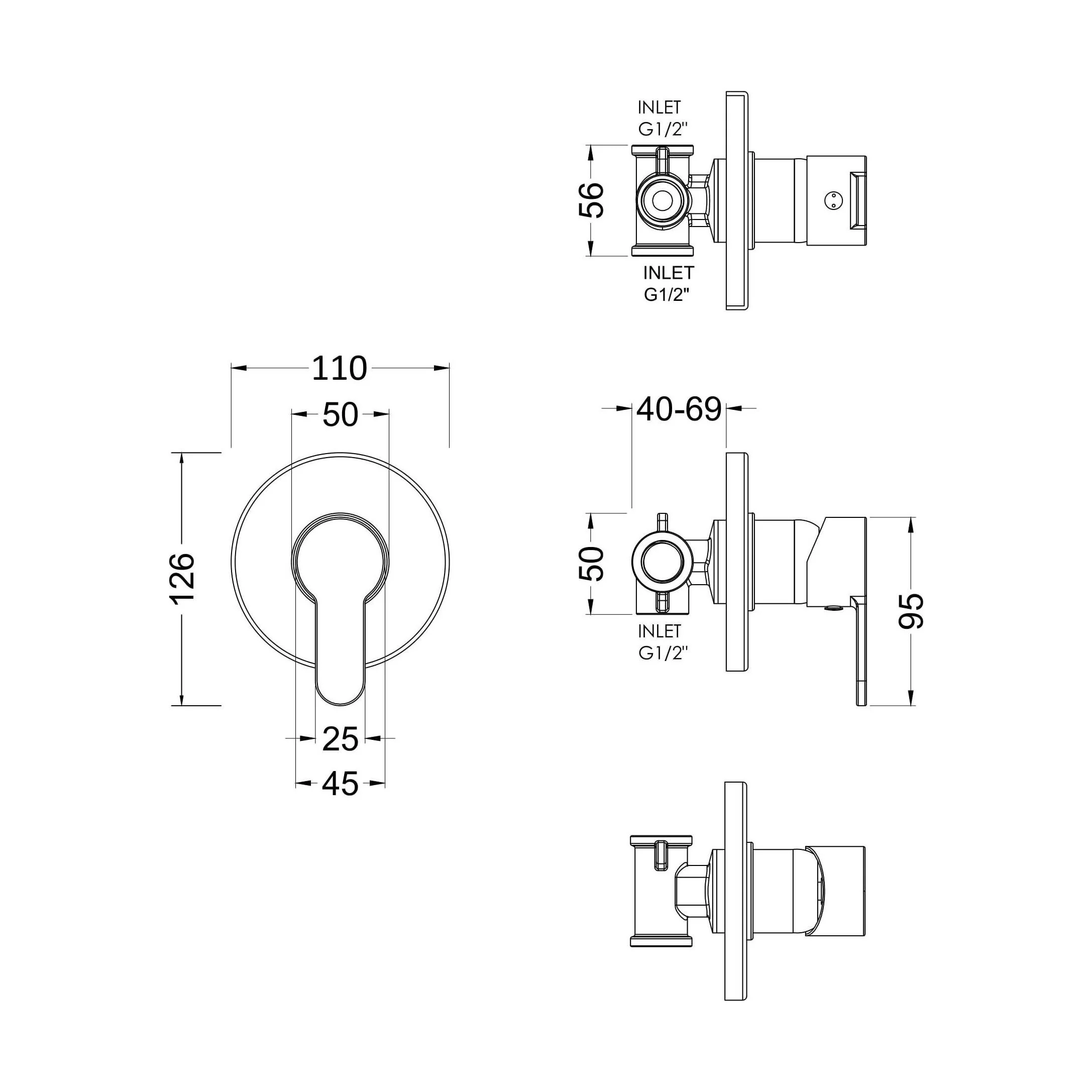 Balterley Pride Round Concealed Manual Shower Valve 1 Outlet - Chrome - Image 2