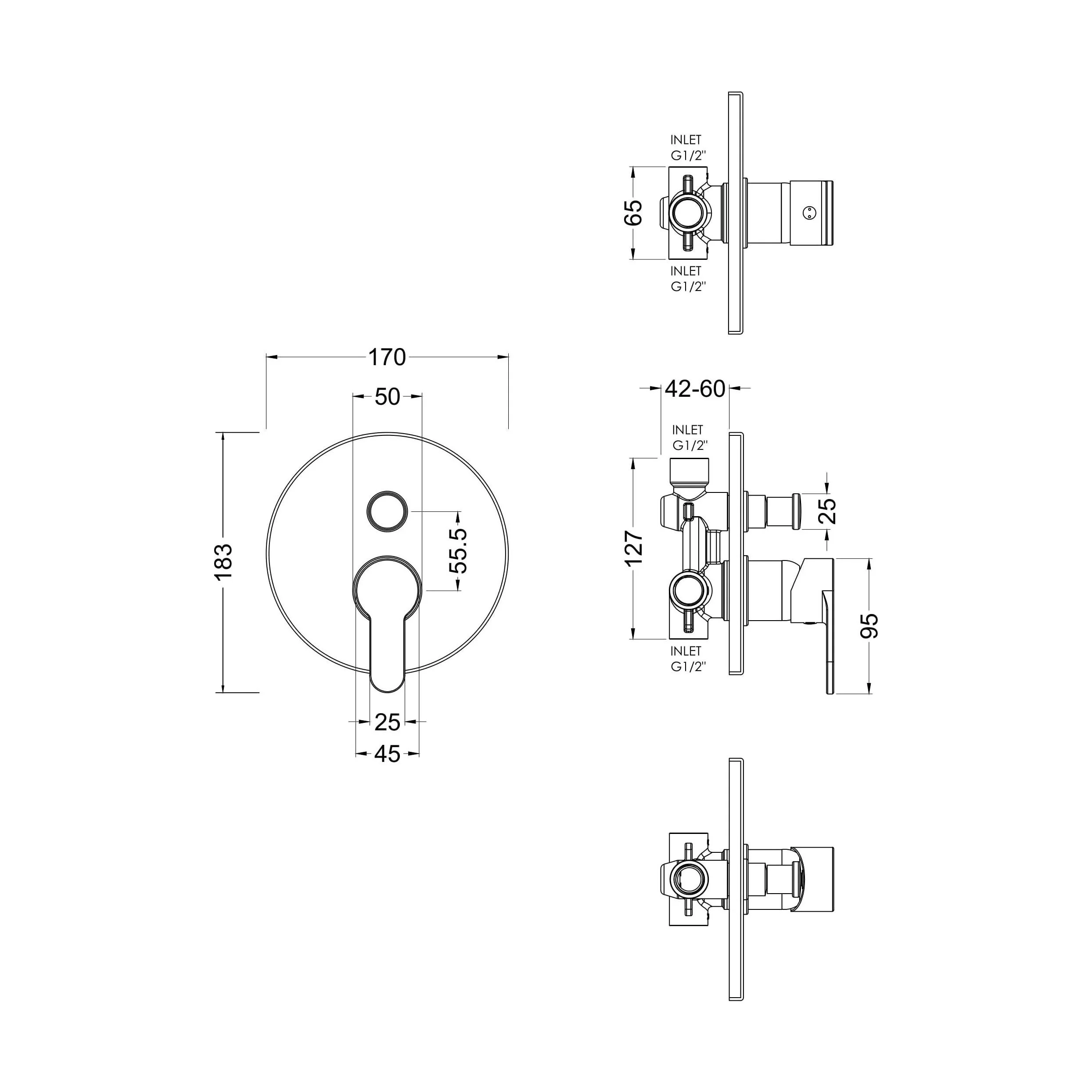 Balterley Pride Round Concealed Manual Shower Valve with Diverter 2 Outlets - Chrome - Image 2
