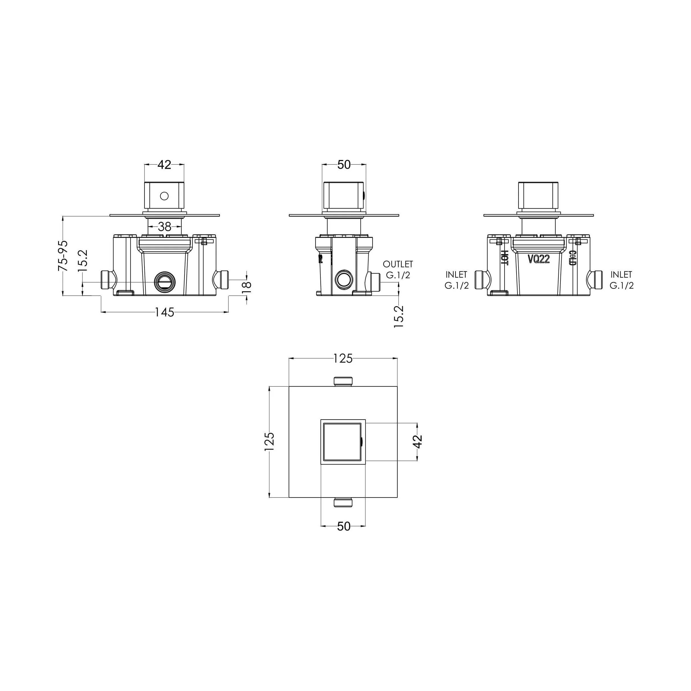 Ripple Contemporary Bathroom Square Concealed Thermostatic Temperature Control Shower Valve, 125mm - Chrome by Balterley - Image 2