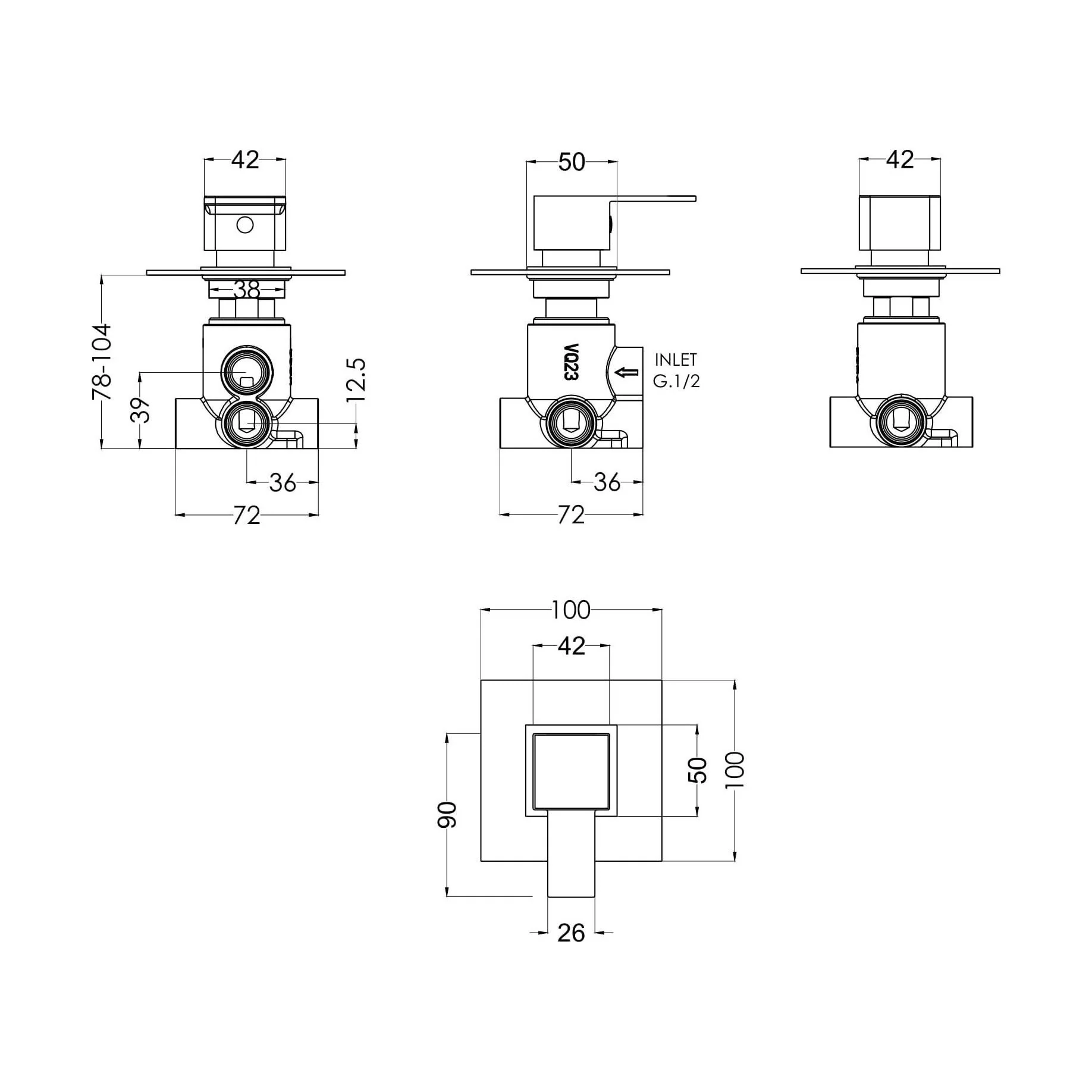 Concealed Lever Handle 2/3/4 Way Shower Diverter Chrome - Image 2