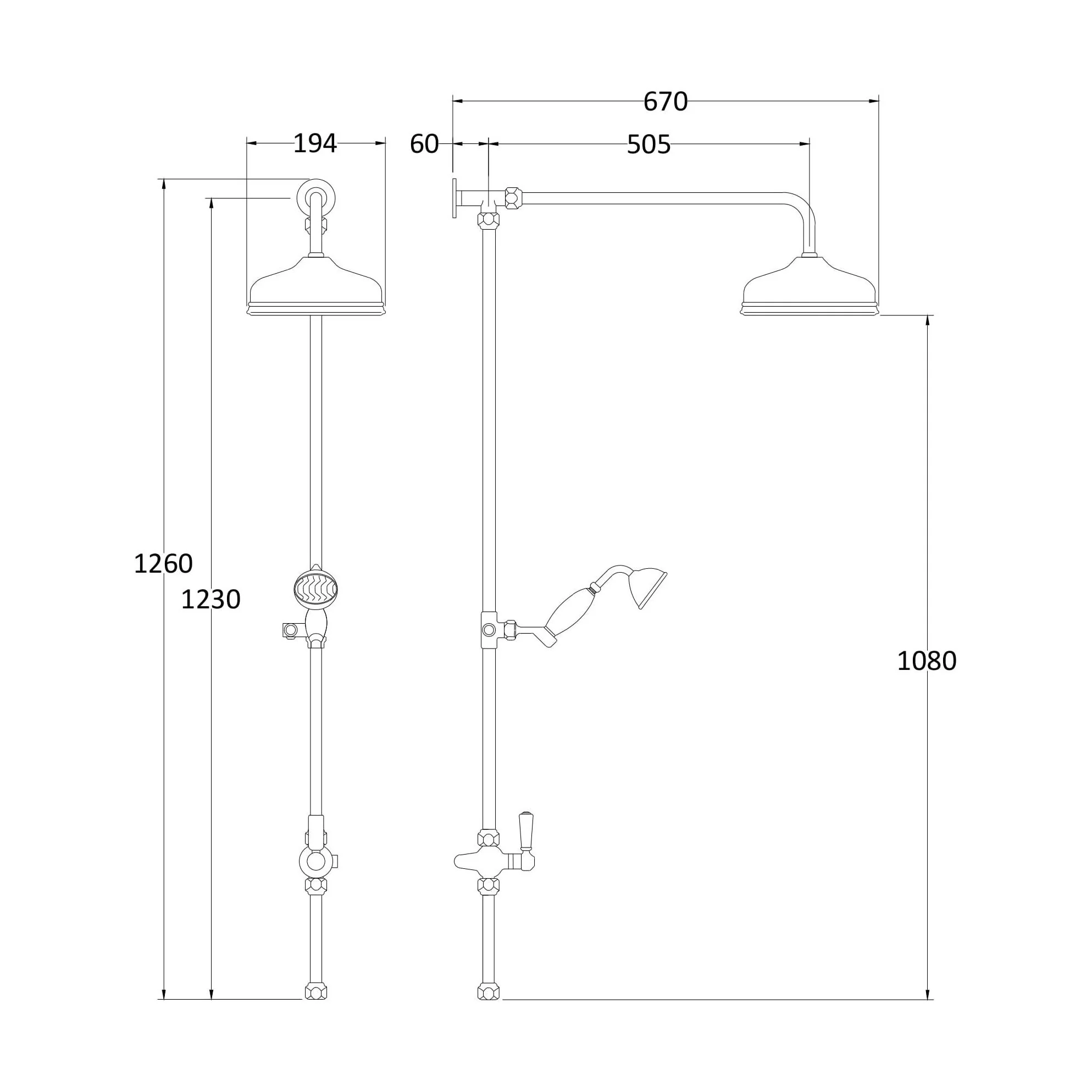 Exposed Grand Rigid Riser Shower Kit with Fixed Head & Handset  - Chrome/White - Image 2